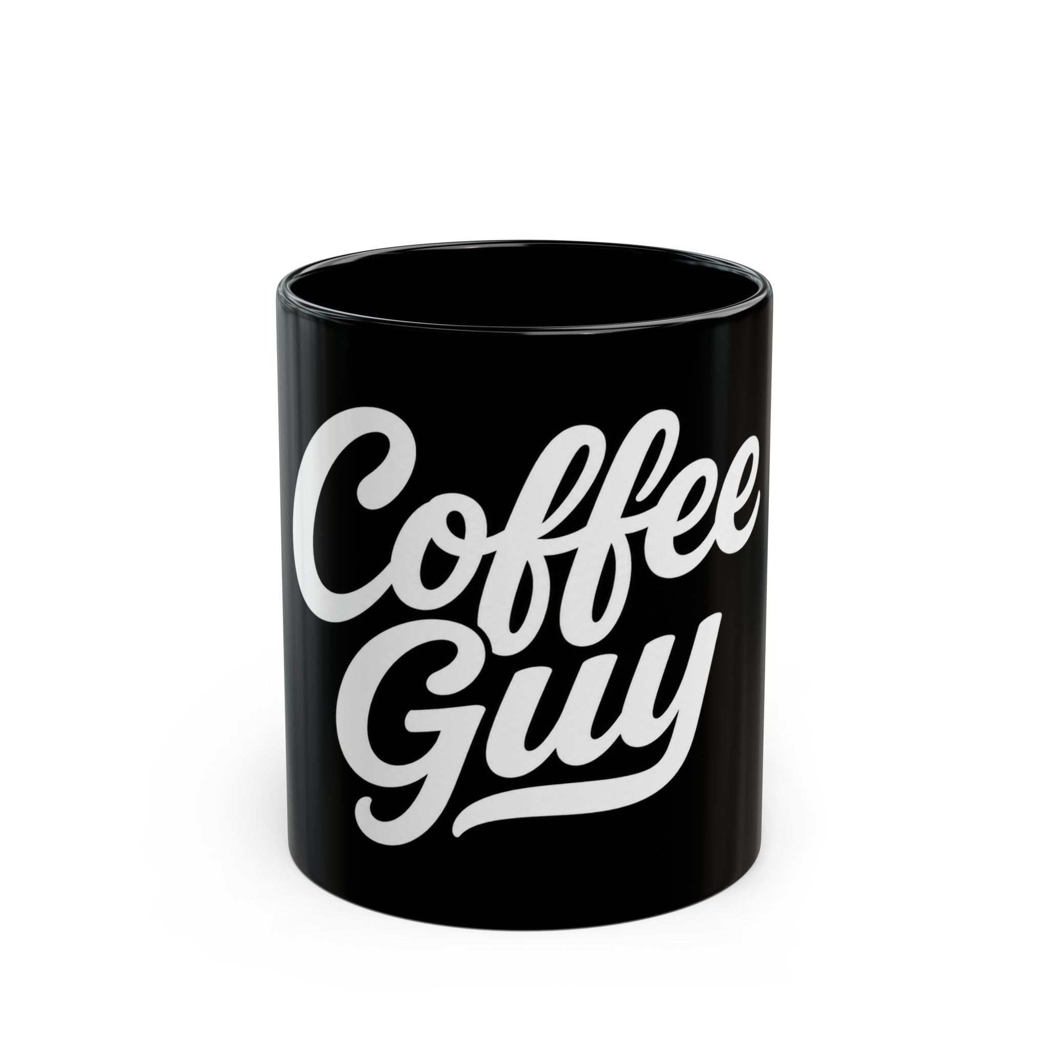 Coffee Guy Mug — Black Ceramic Coffee Cup for Men, Bold Retro Script Design (11oz & 15oz)