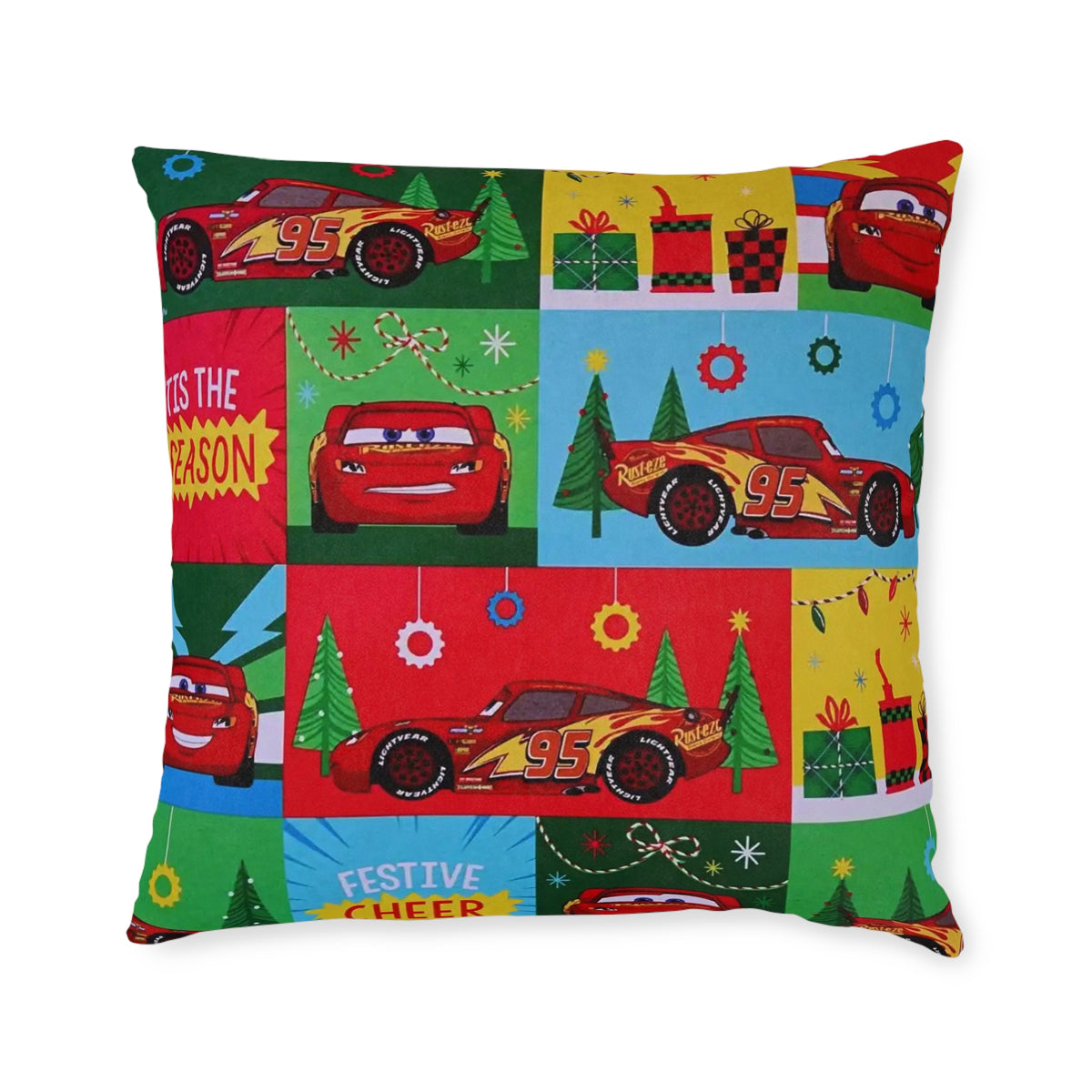 Cars Lightning McQueen Holiday Throw Pillow — Festive Kids Christmas Decor