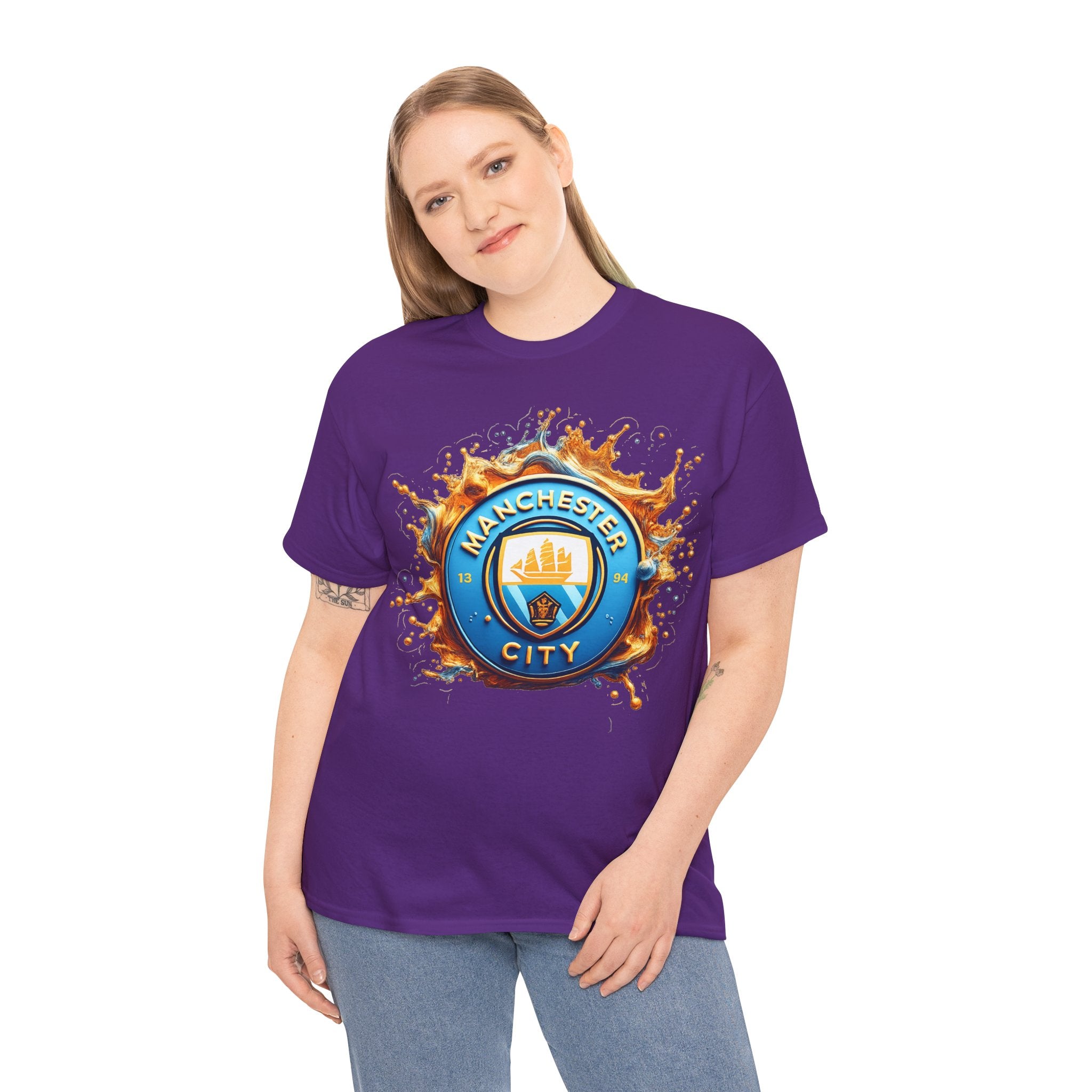 Manchester City Inspired Splash Logo Cotton T-Shirt