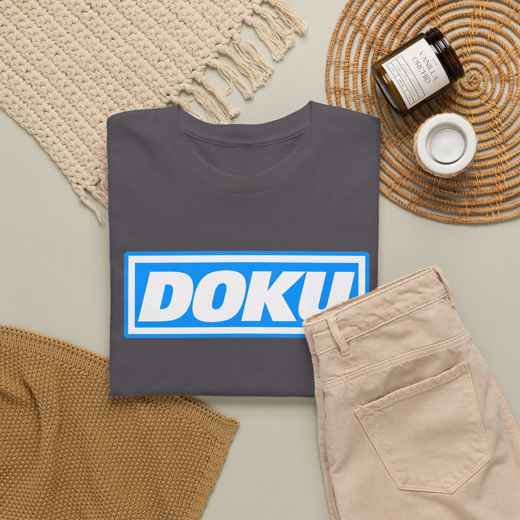 Doku Manchester City Player Logo Cotton Tee — Minimal Blue Box Graphic T-Shirt