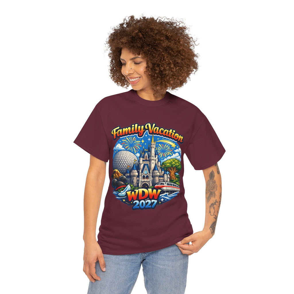 Family Vacation WDW 2027 T-Shirt – Disney Park Castle & Fireworks Vacation Tee