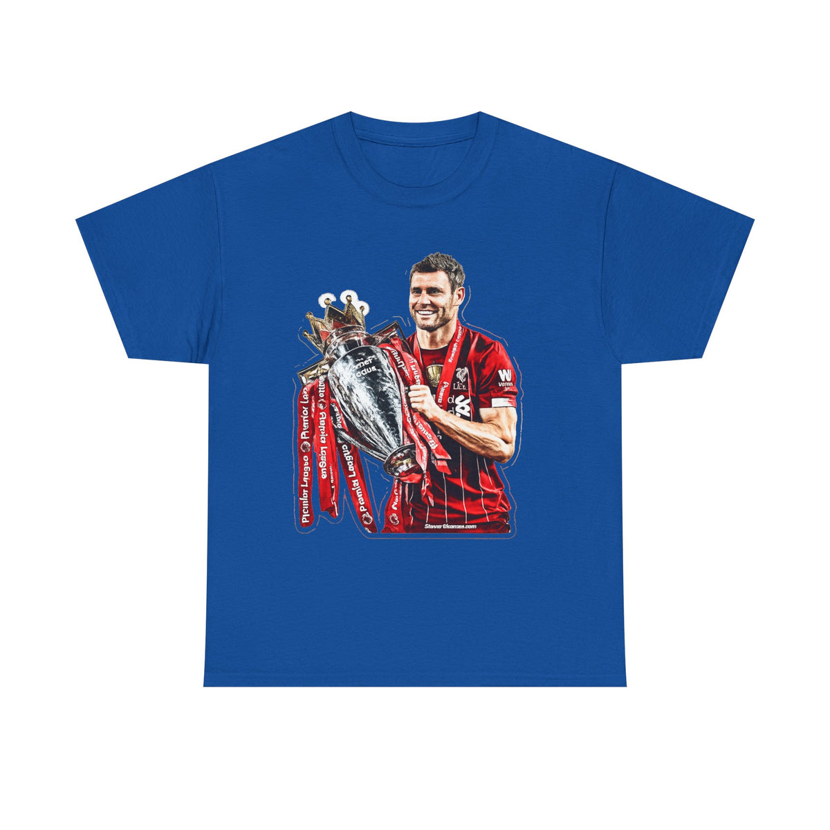 James Milner Liverpool Premier League Champion Trophy T-Shirt — Player Holding Premier Trophy