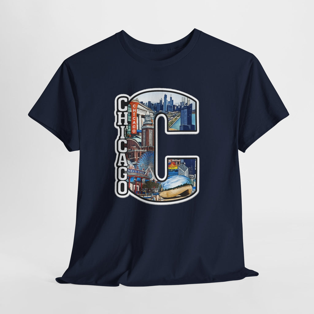 Chicago C Letter T-Shirt — City Skyline Graphic Cotton Tee