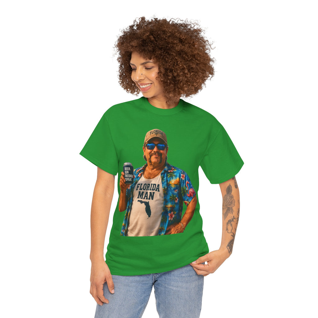 Florida Man Graphic Tee — Funny Vacation Shirt with Hawaiian Shirt Design