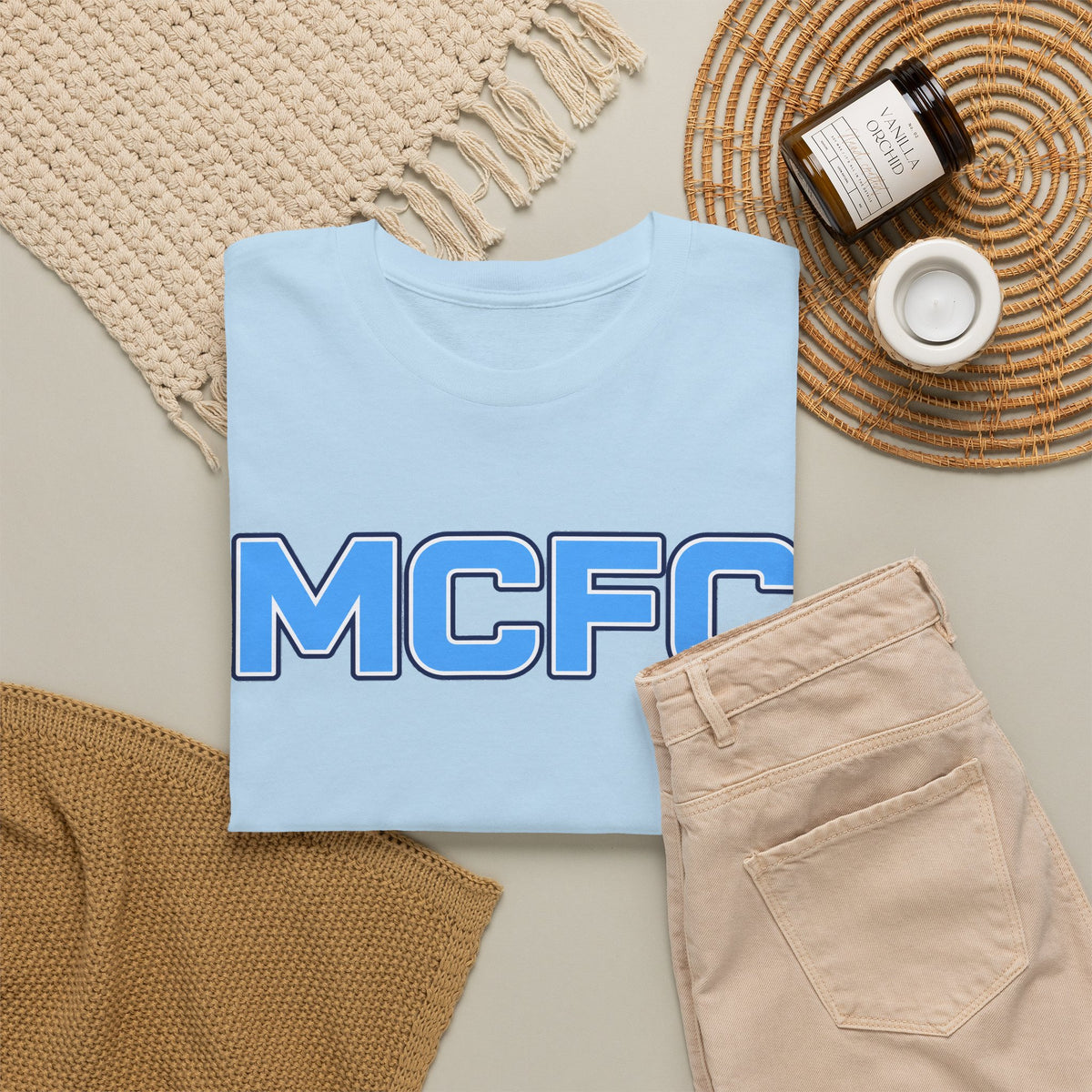 MCFC Logo Cotton T-Shirt — Light Blue Football Fan Tee