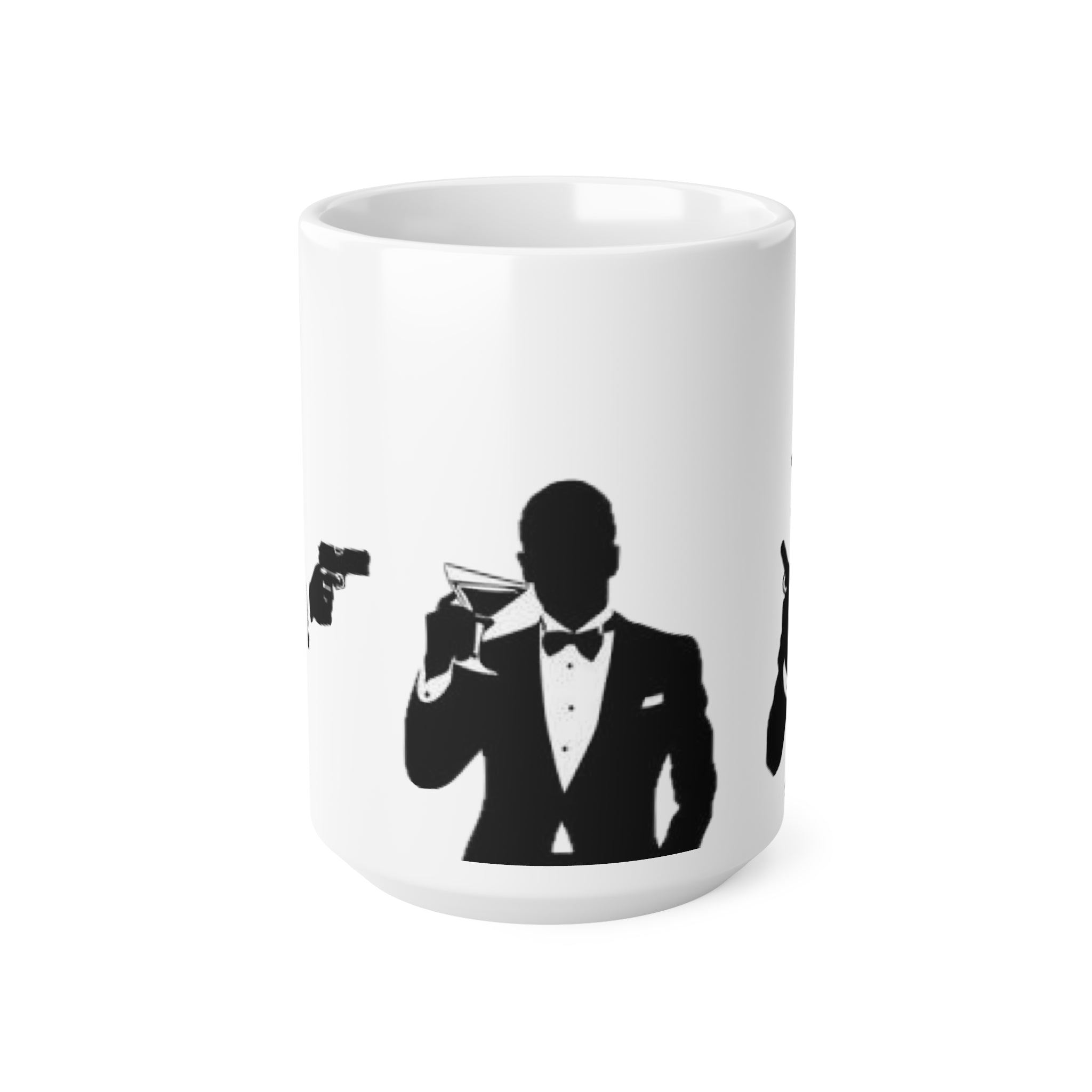 Spy Silhouette Ceramic Coffee Mug – James Bond Martini & Gun Design (11oz, 15oz)