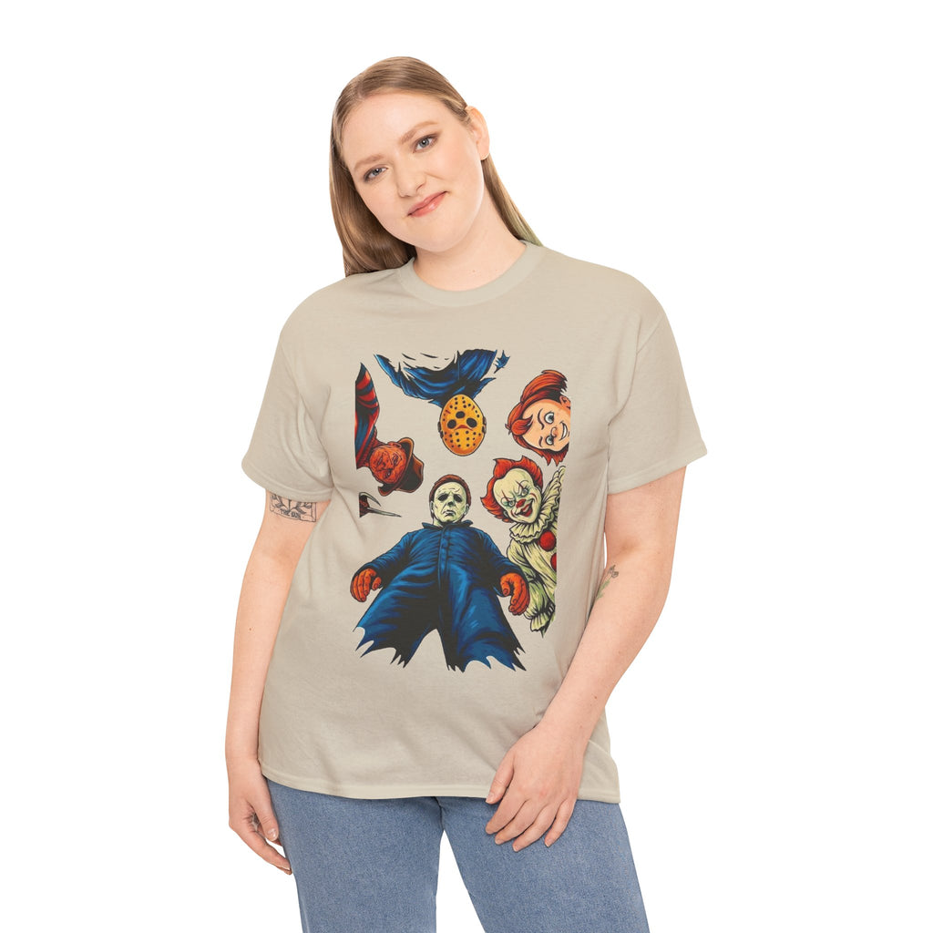 Horror Movie Icons Graphic Tee — Michael Myers, Jason & Classic Clowns Halloween T-Shirt