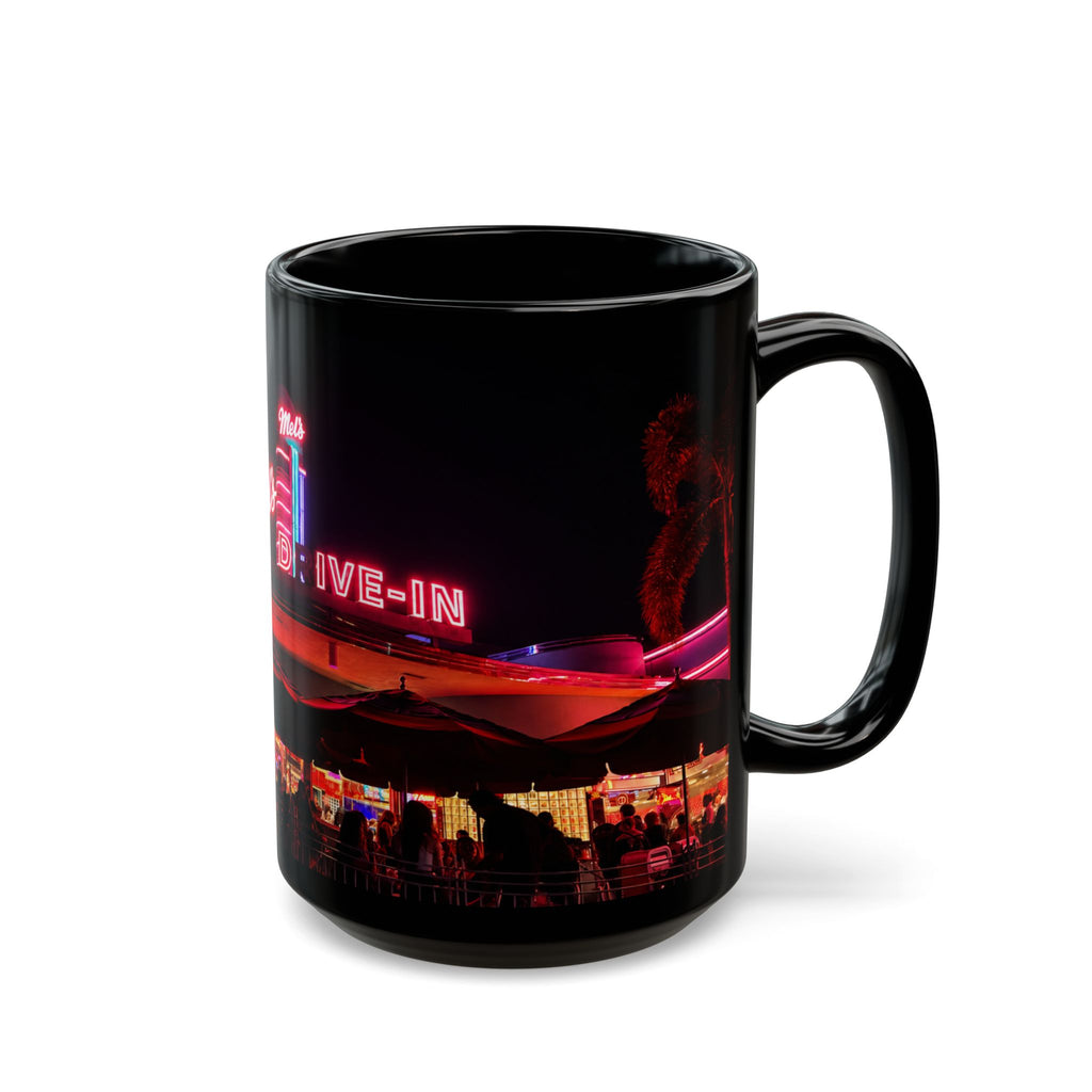 Mel's Drive-In Neon Night Coffee Mug — Retro Diner Black Ceramic Mug (11oz, 15oz)