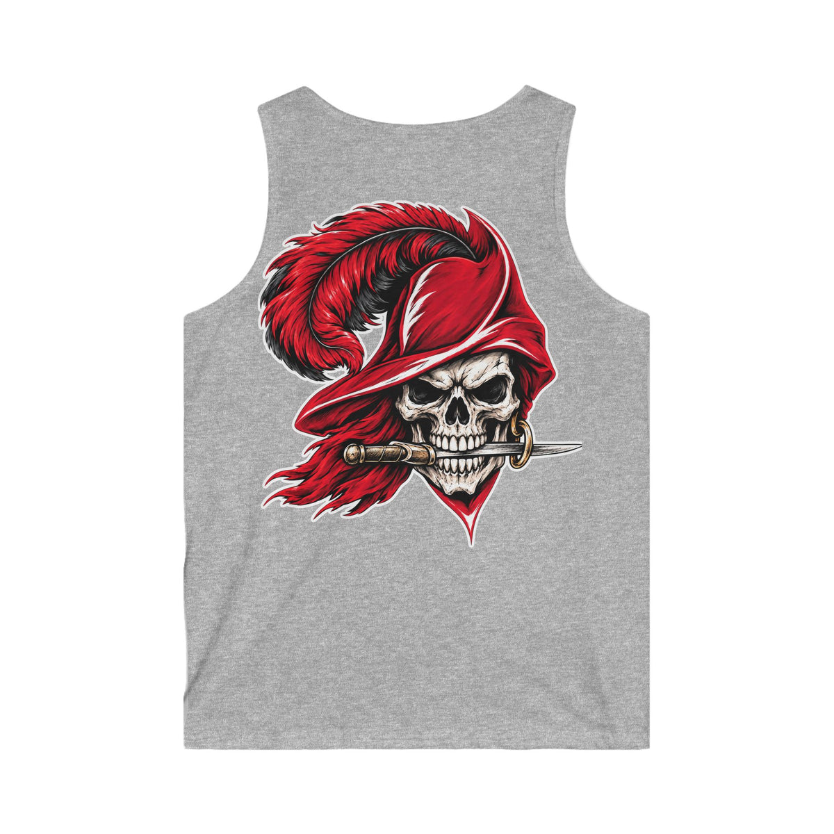 Skull Musketeer Tank Top — Red Feathered Pirate Skull Graphic