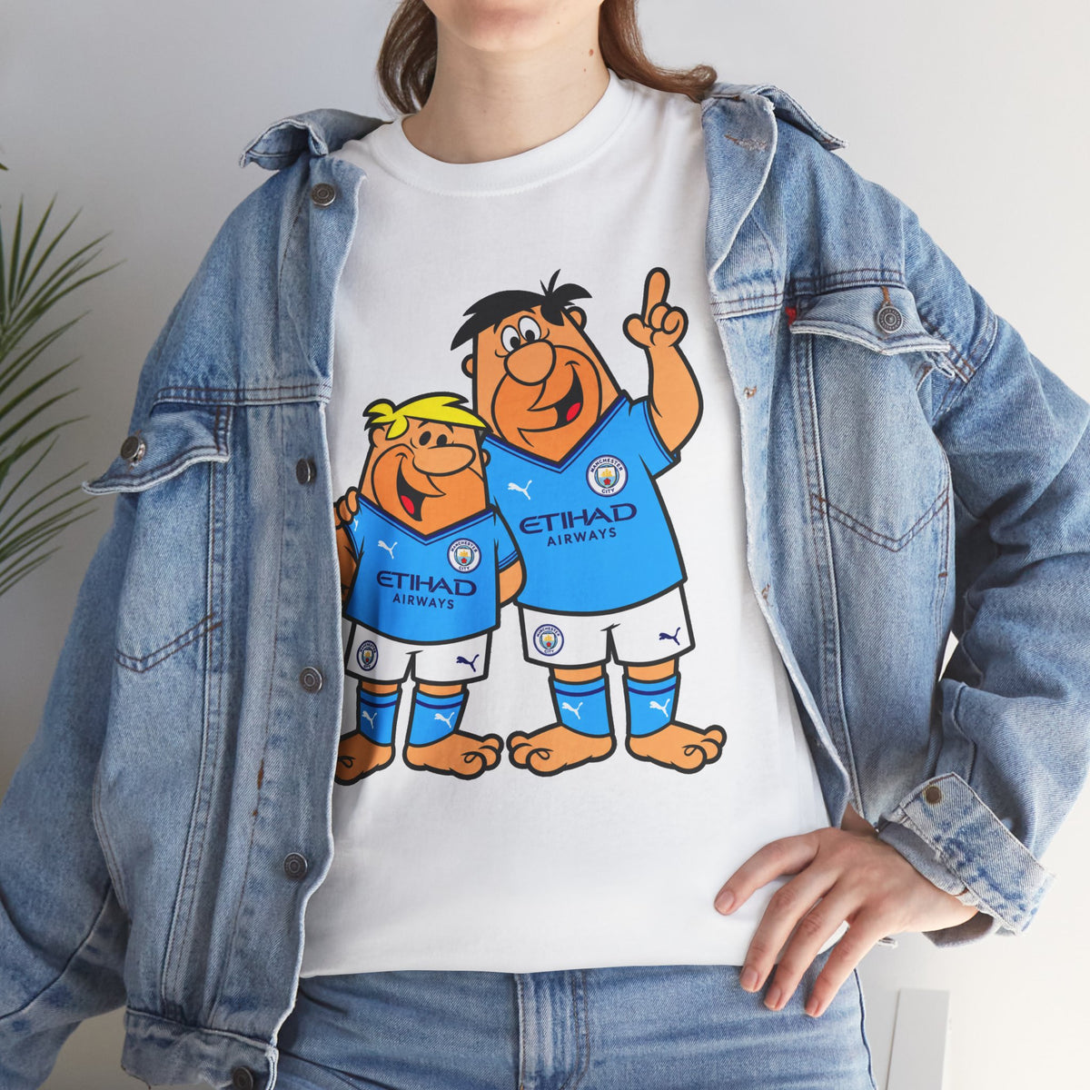 Manchester City The Flintstones Etihad Airways Cartoon Cotton T-Shirt