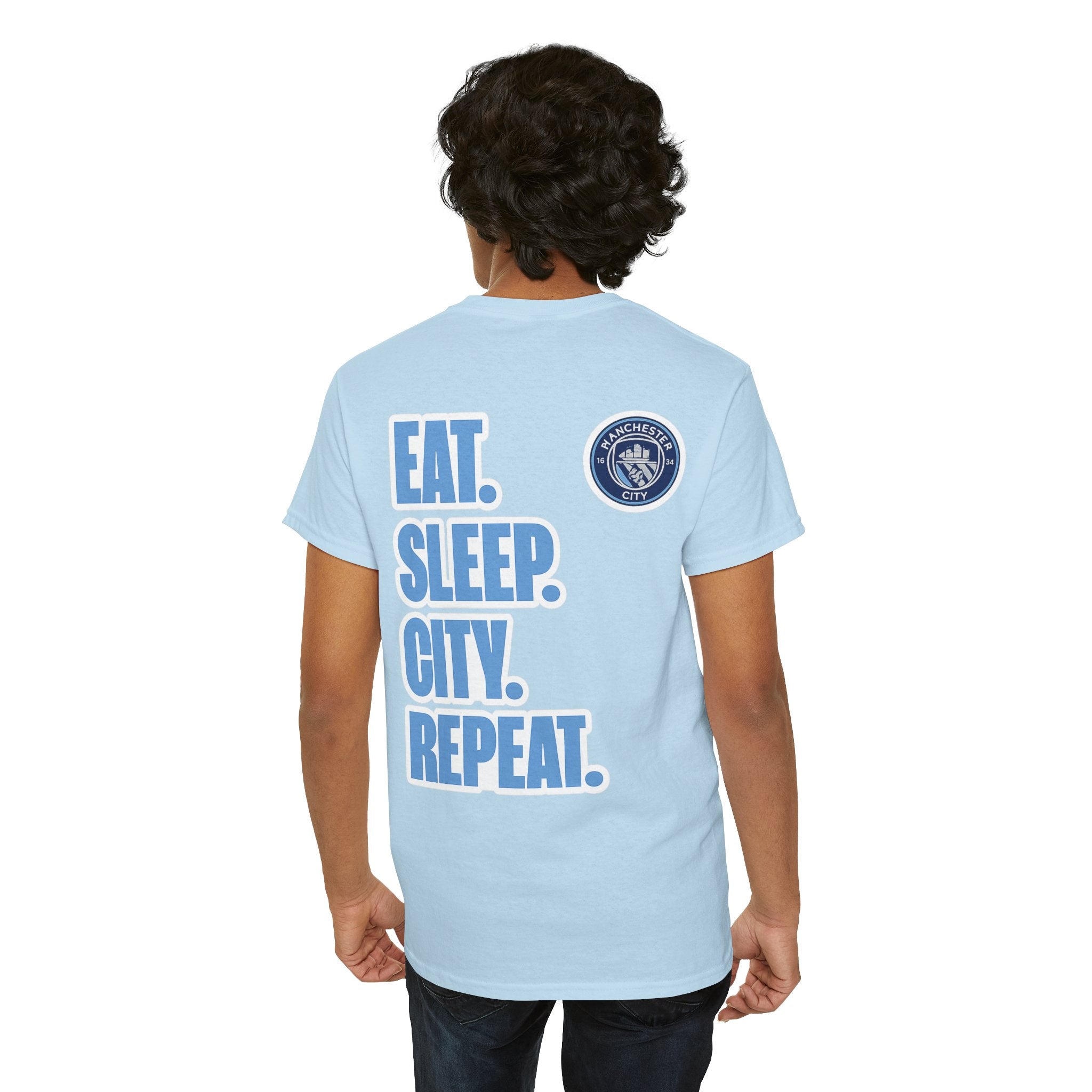 Manchester City T-Shirt – 'Eat. Sleep. City. Repeat.' Football Fan Tee