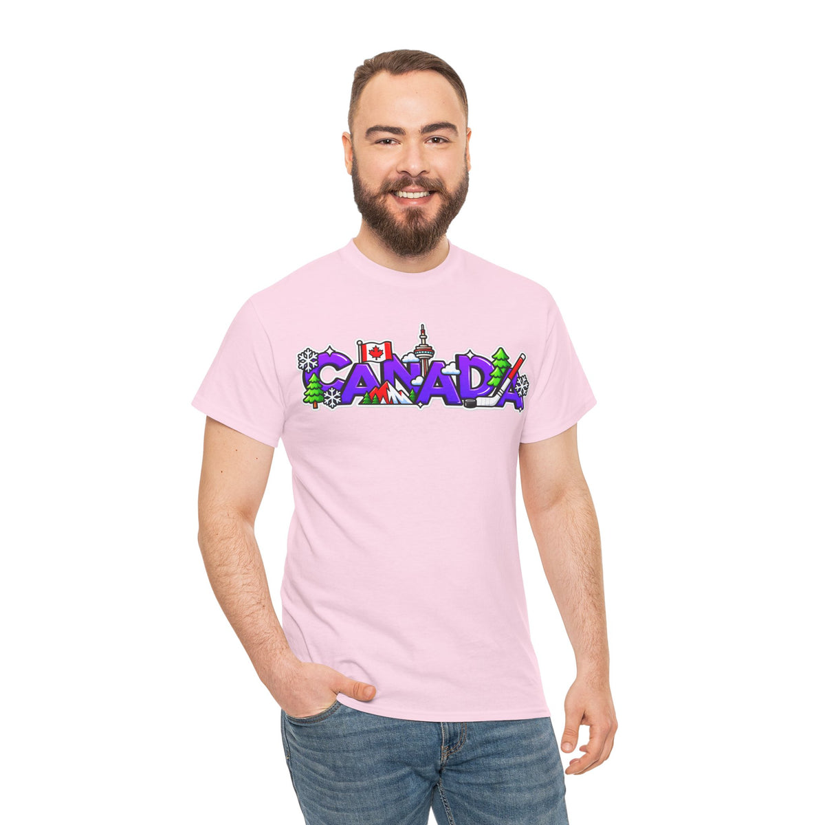 Canada Cartoon Graphic Tee — Canadian Landmark & Flag Travel T‑Shirt