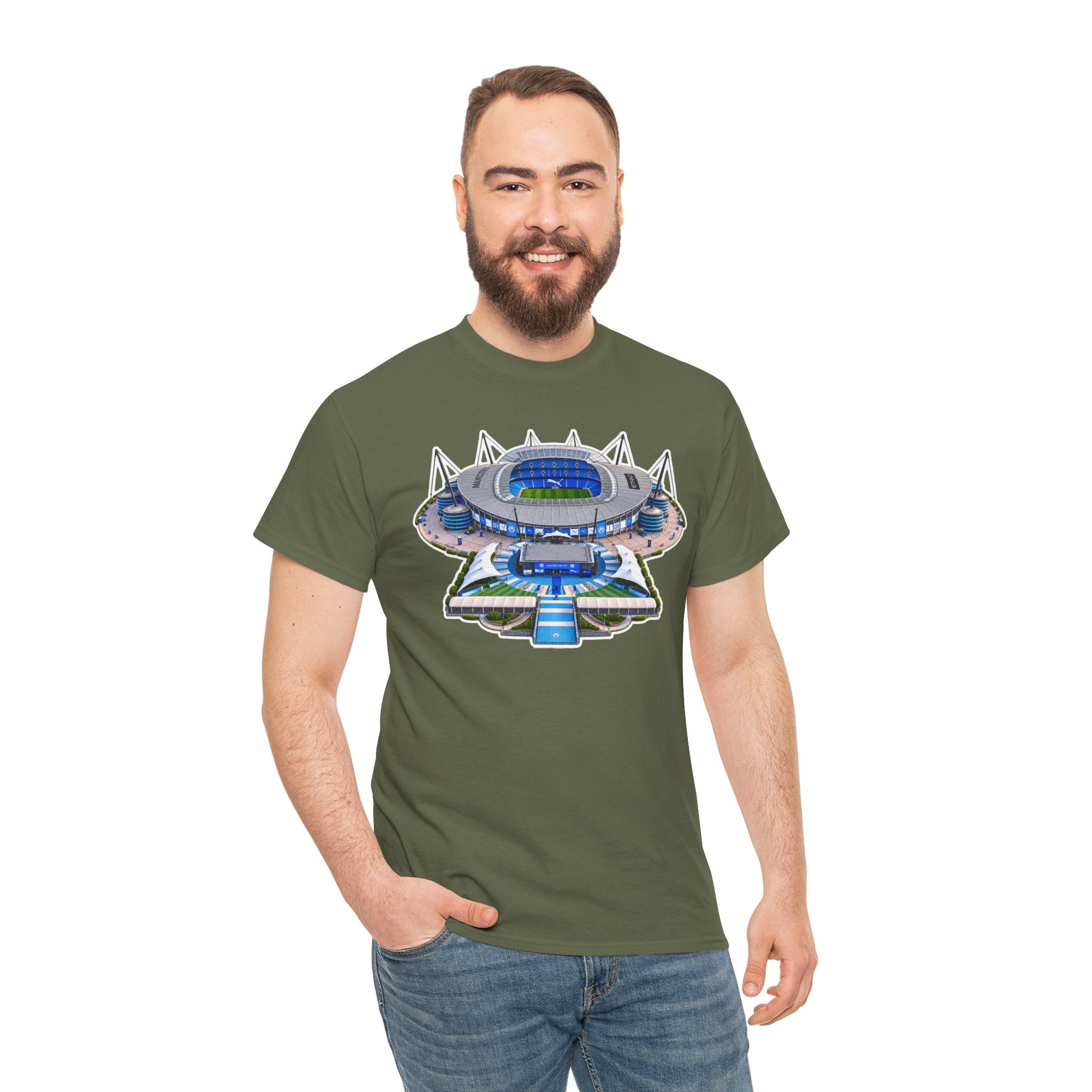 Manchester City Etihad Stadium Illustration T-Shirt — Retro Soccer Arena Graphic Tee