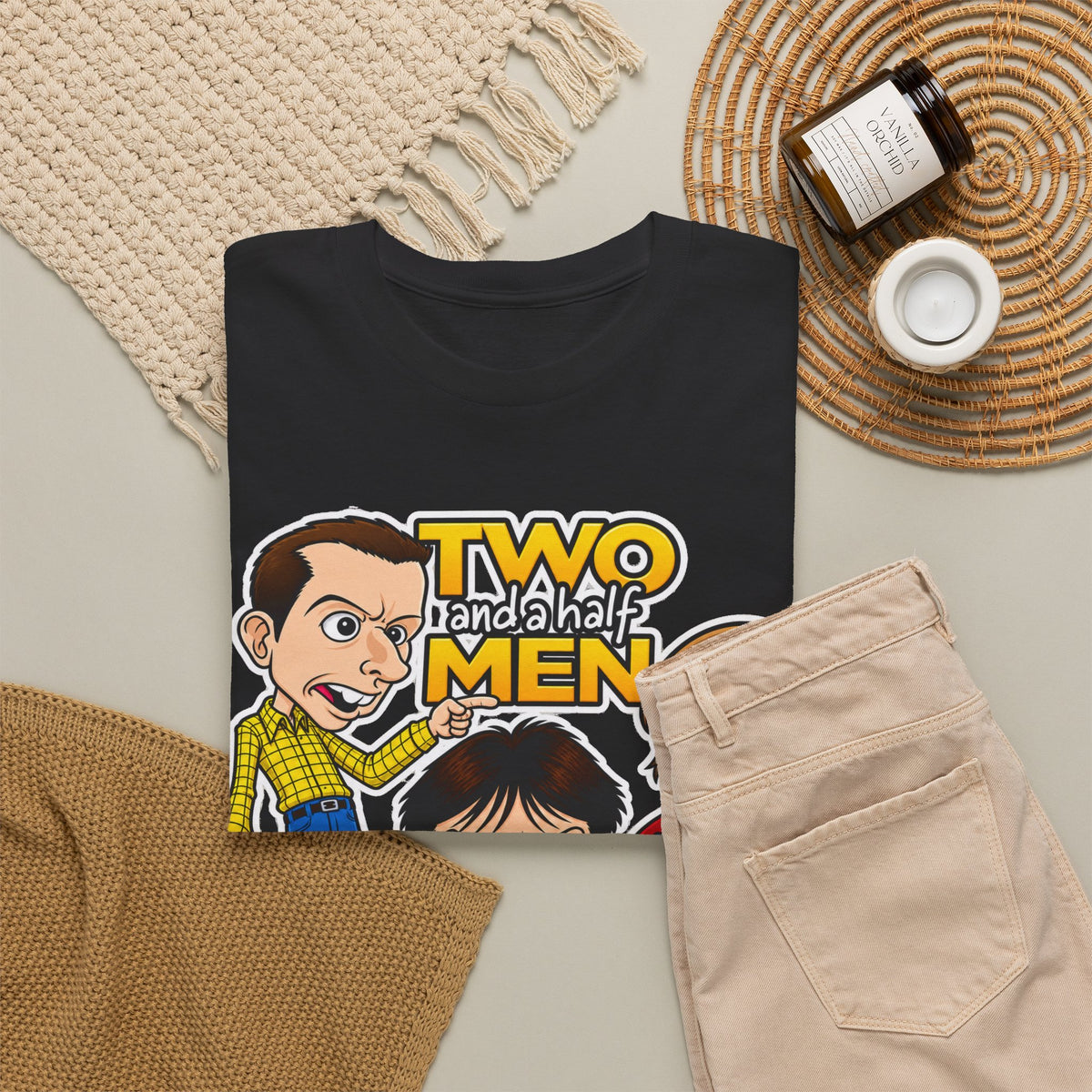 Two and a Half Men Inspired Cartoon Tee — Retro TV Comedy Graphic T-Shirt