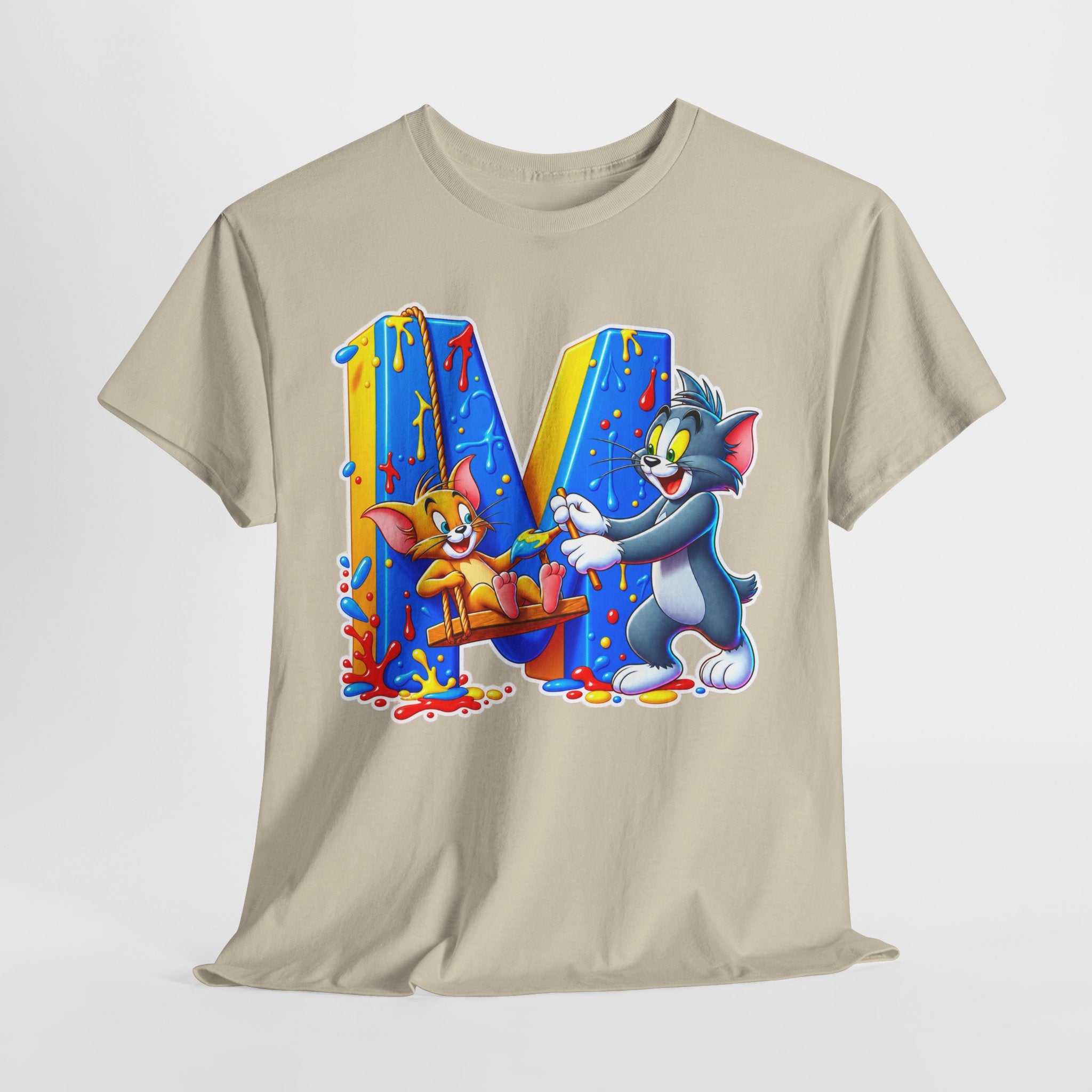 Tom & Jerry Letter M Cotton T-Shirt — Retro Cartoon Graphic Tee