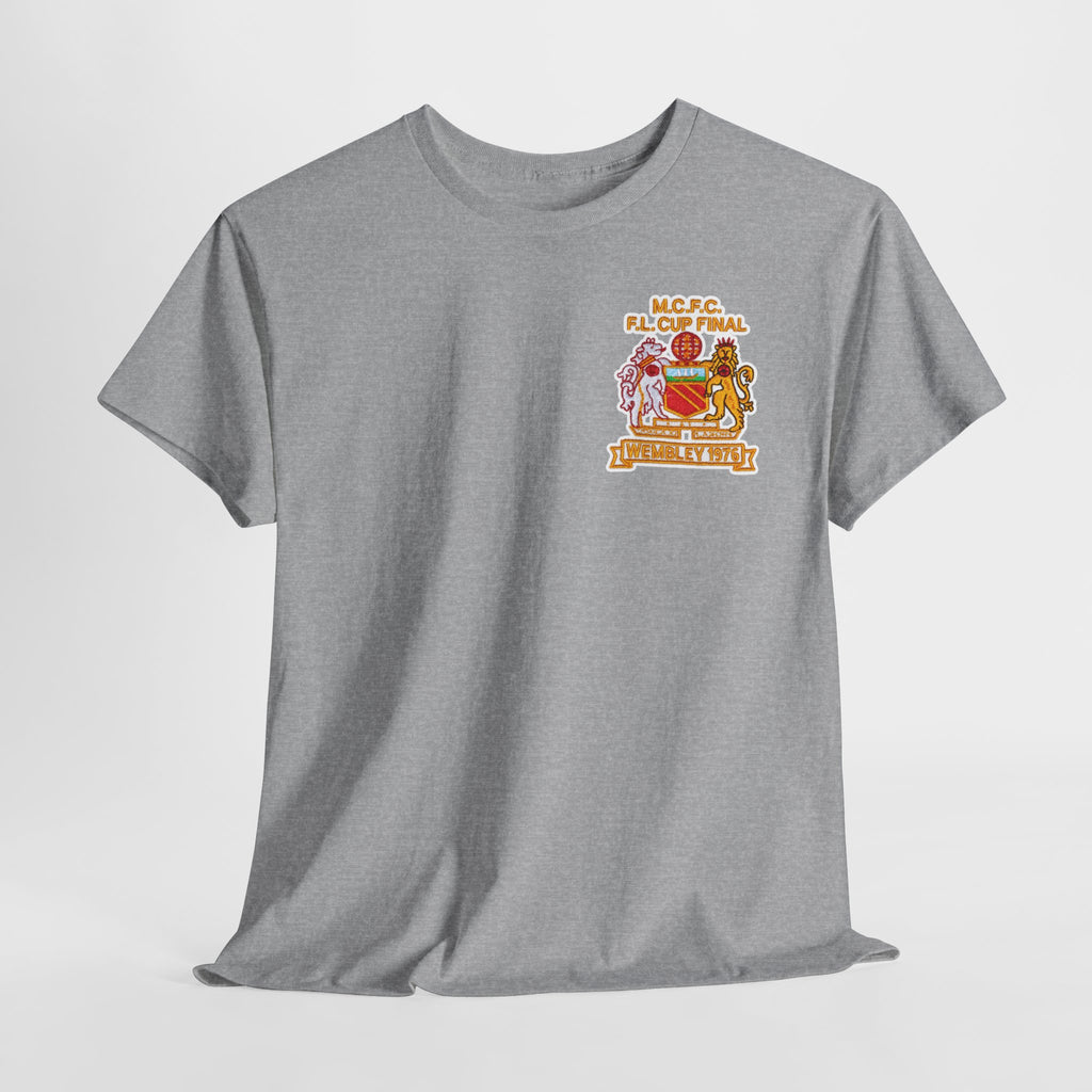Manchester City 1976 League Cup Final Crest Cotton T‑Shirt — Vintage Football Fan Tee