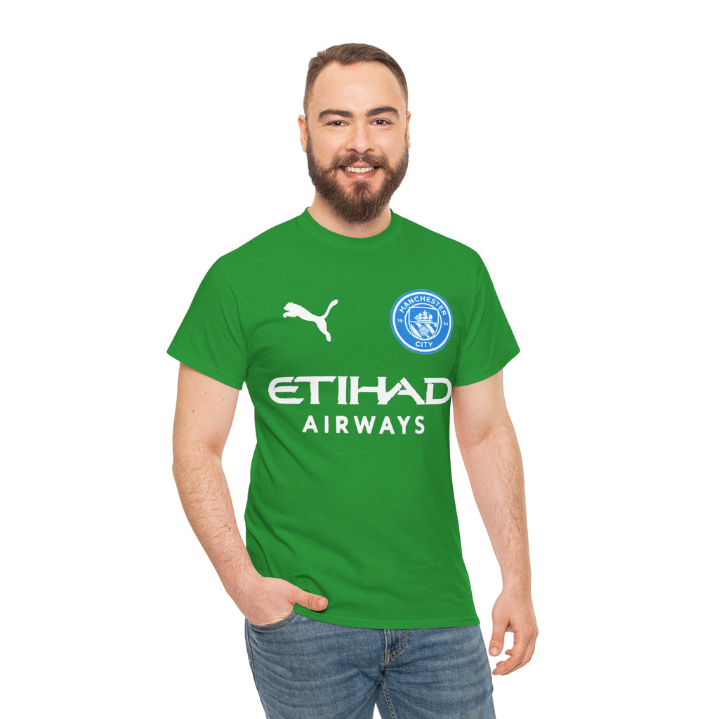 Man City Inspired Etihad Airways Logo Tee - Black Puma Style Football Shirt