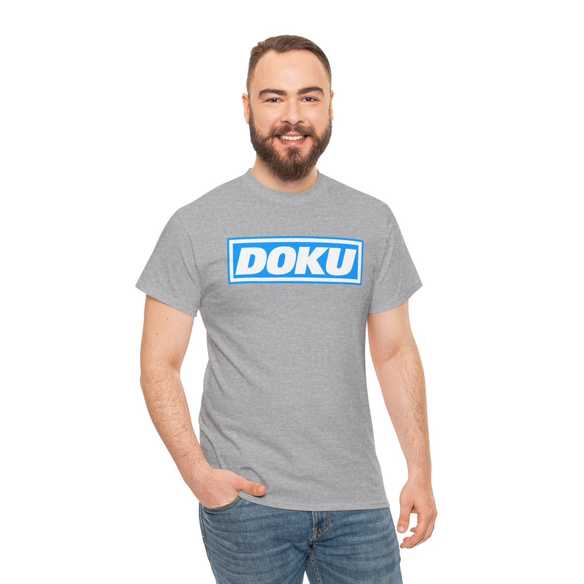 Doku Manchester City Player Logo Cotton Tee — Minimal Blue Box Graphic T-Shirt