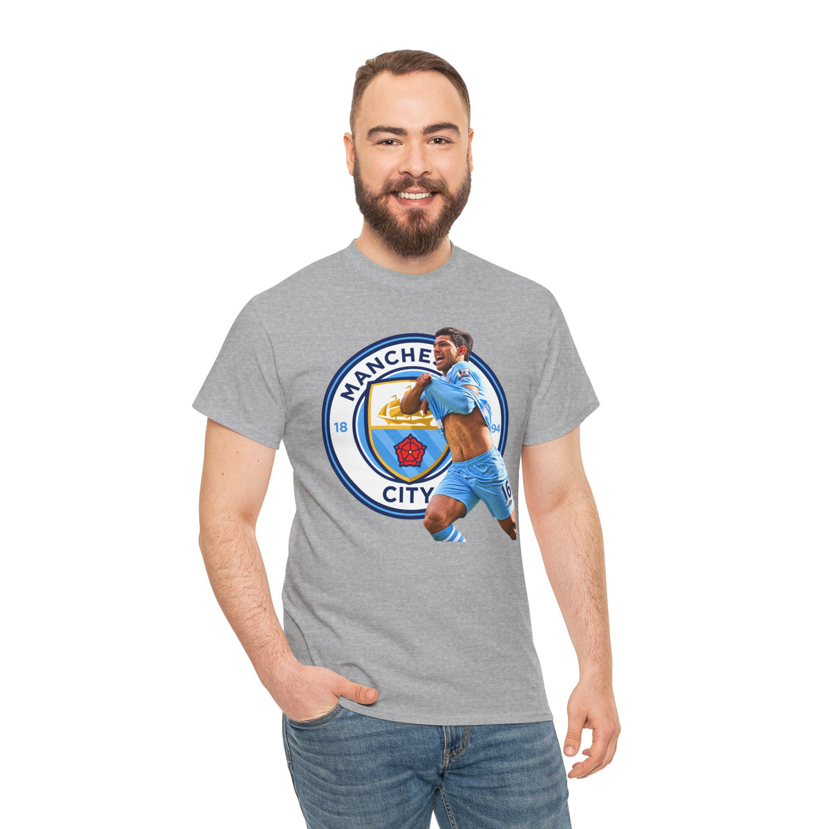 Sergio Aguero Manchester City Legend Soccer Tee — Player Celebration Graphic T-Shirt