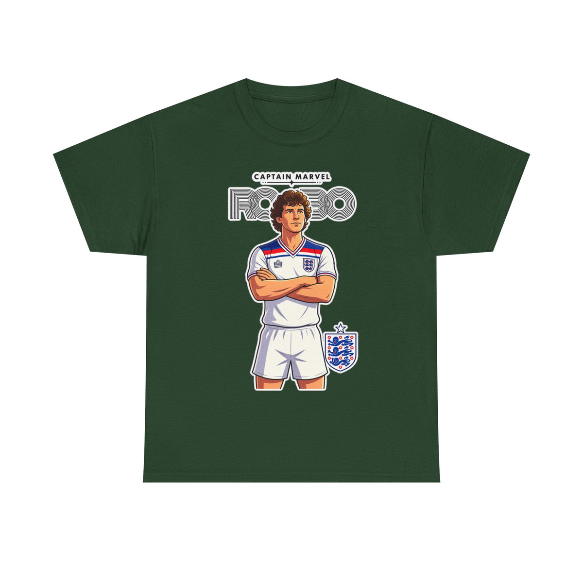 Bryan Robson Retro England Football Cotton T-Shirt / Tee — "Captain Marvel" Soccer Player Graphic