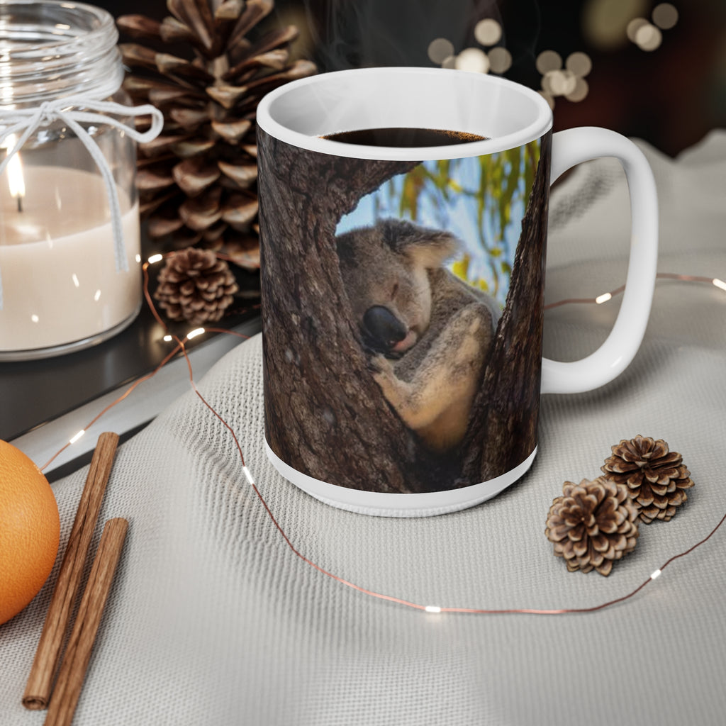 Koala in Tree Ceramic Coffee Mug — 11oz & 15oz Cute Wildlife Photo Mug