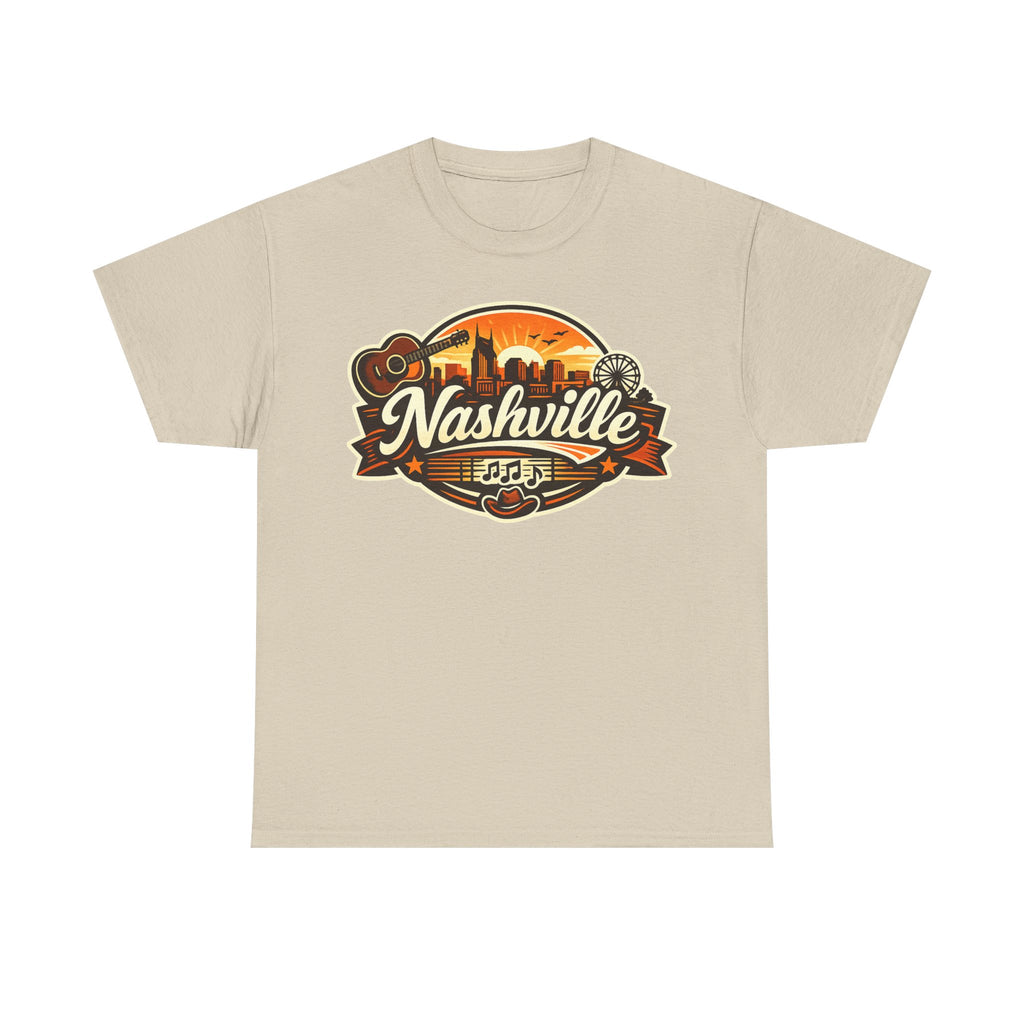 Nashville Skyline Guitar Tee – Retro Music City Souvenir Shirt