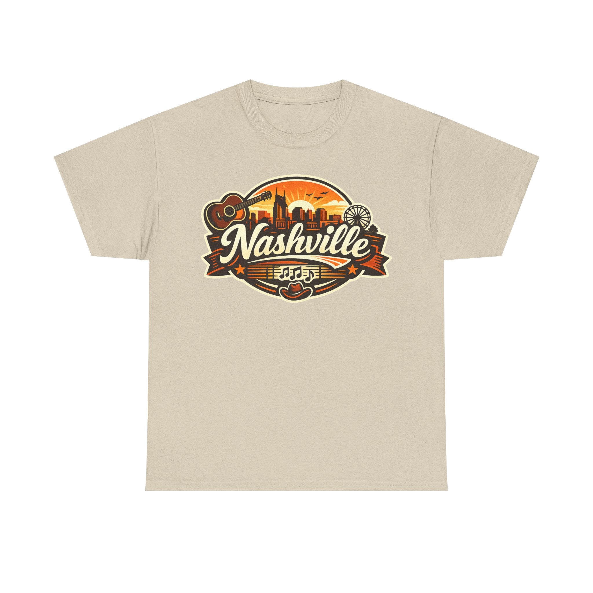 Nashville Skyline Guitar Tee – Retro Music City Souvenir Shirt