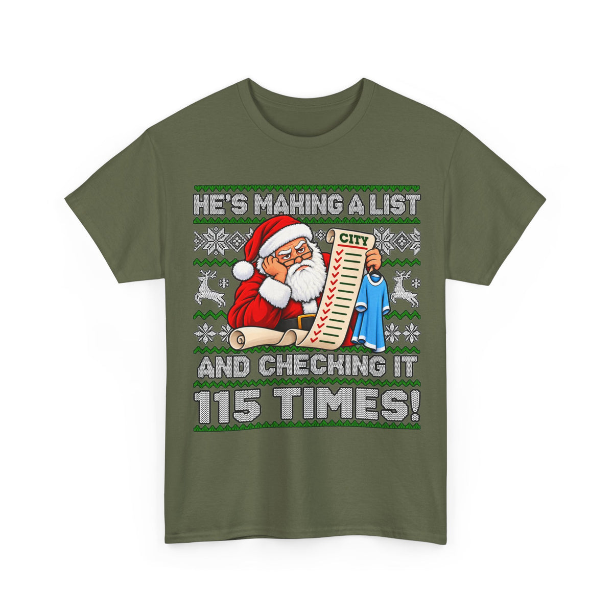 Manchester City Charges Inspired – "He's Making a List and Checking It 115 Times!" Santa Shirt