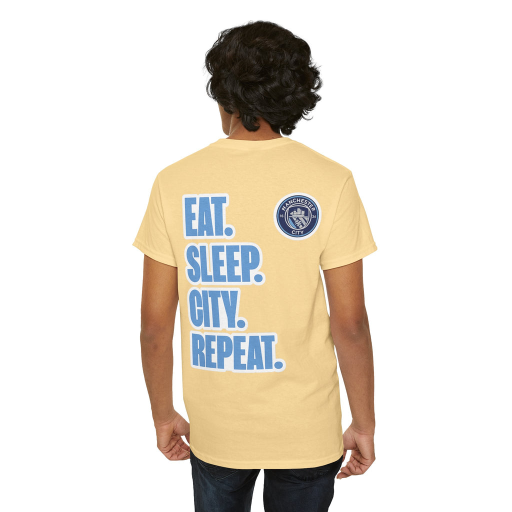 Manchester City T-Shirt – 'Eat. Sleep. City. Repeat.' Football Fan Tee