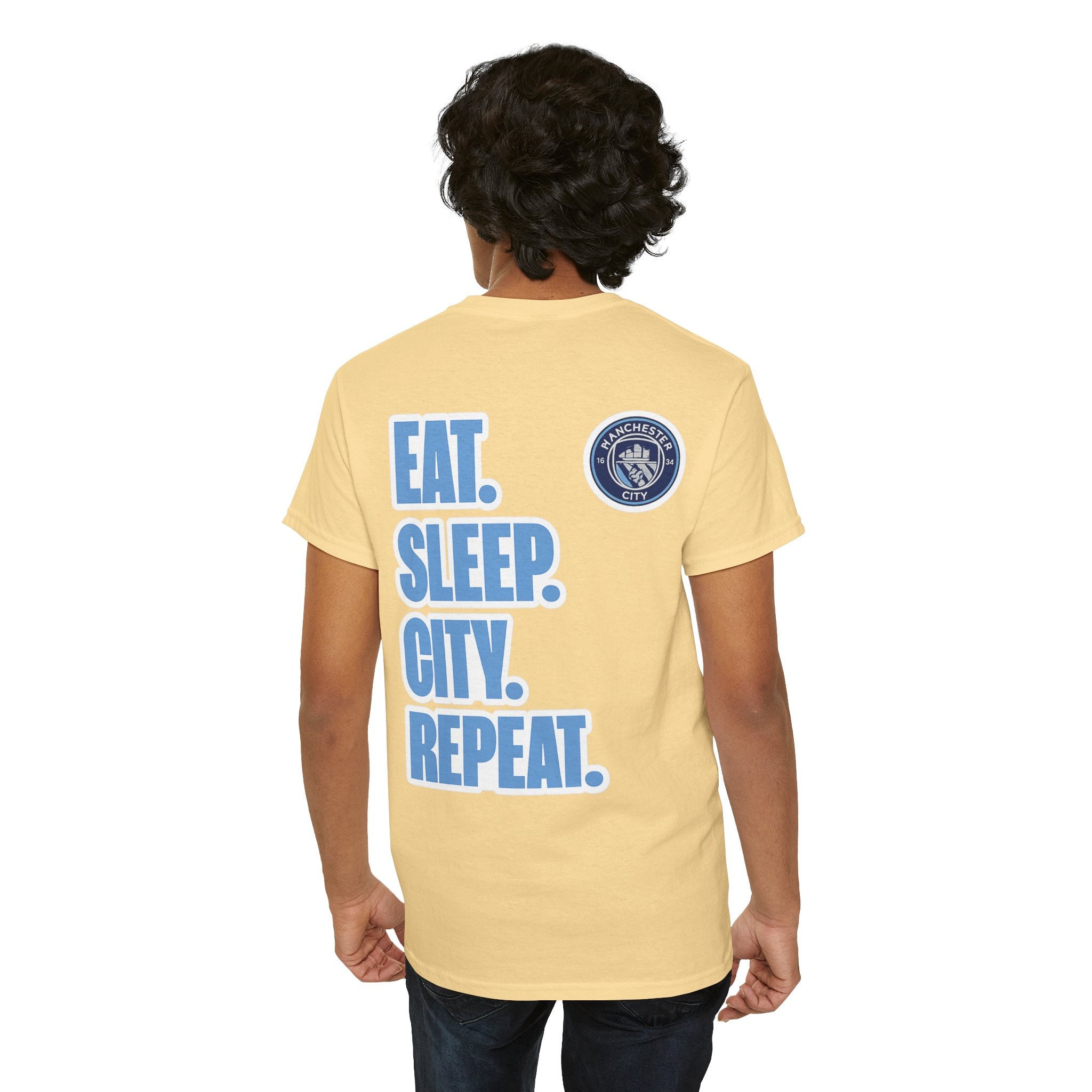 Manchester City T-Shirt – 'Eat. Sleep. City. Repeat.' Football Fan Tee