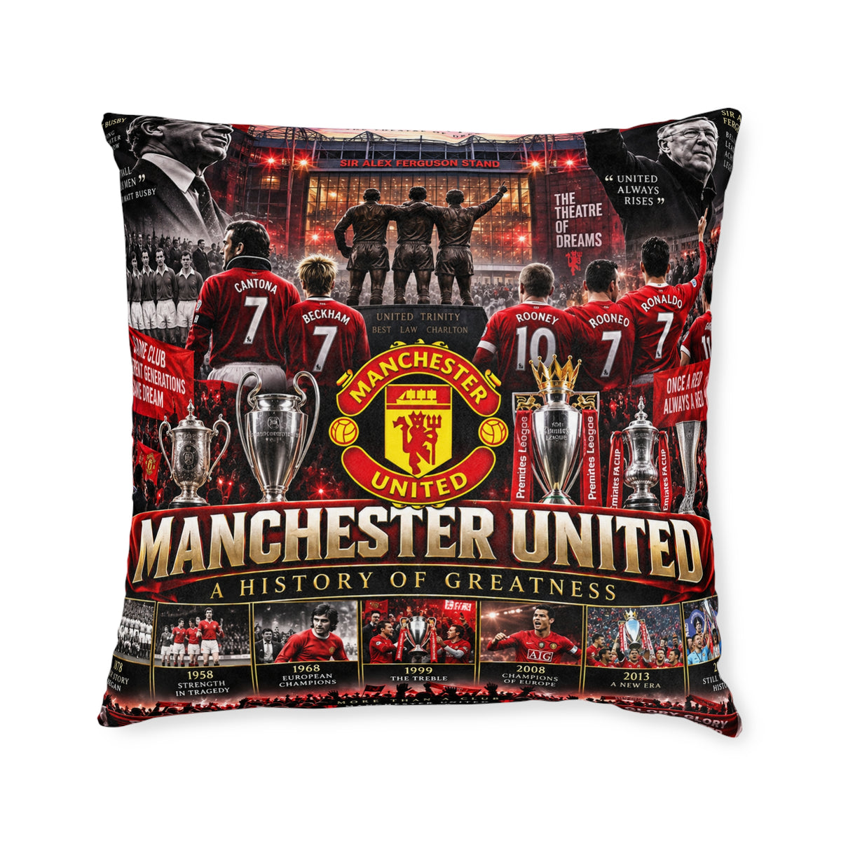 Manchester United Square Pillow — A History of Greatness Fan Cushion