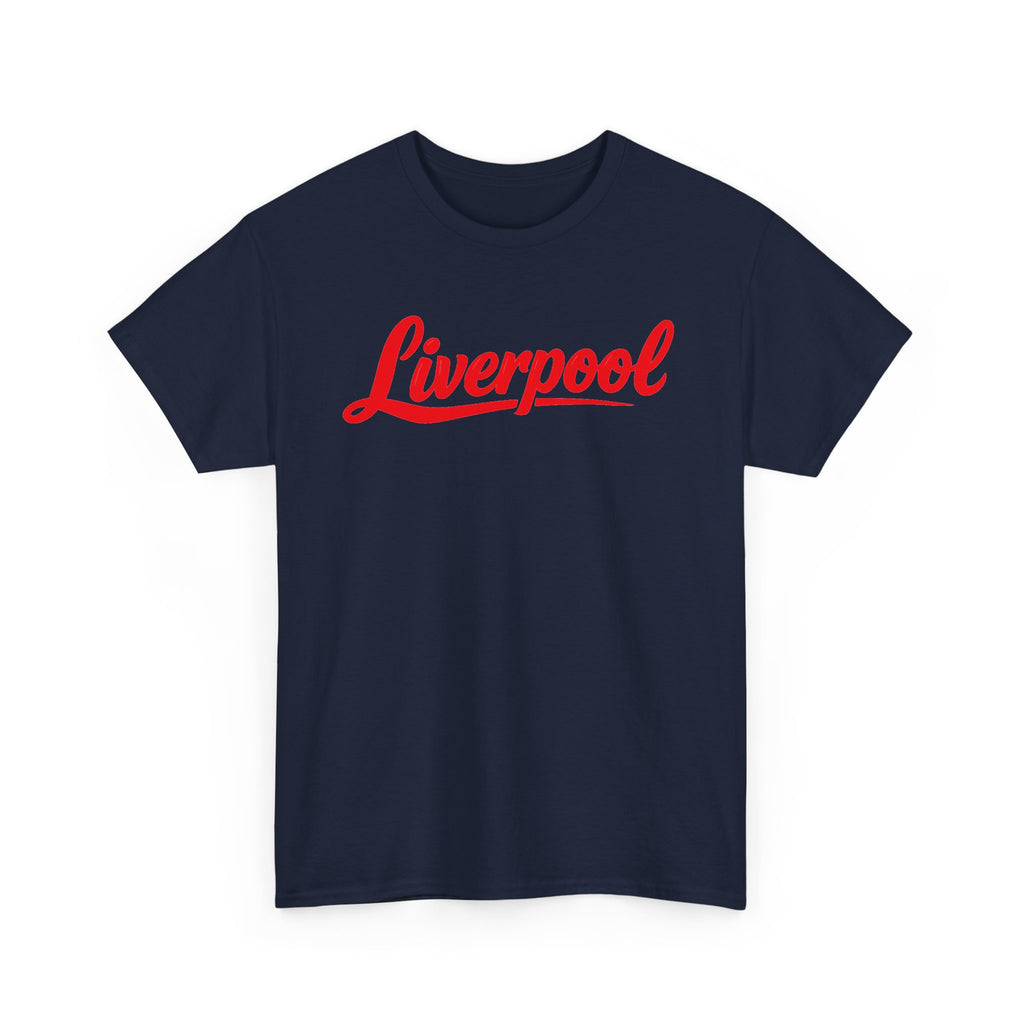 Liverpool Script T-Shirt — Retro Red Logo Tee for Fans