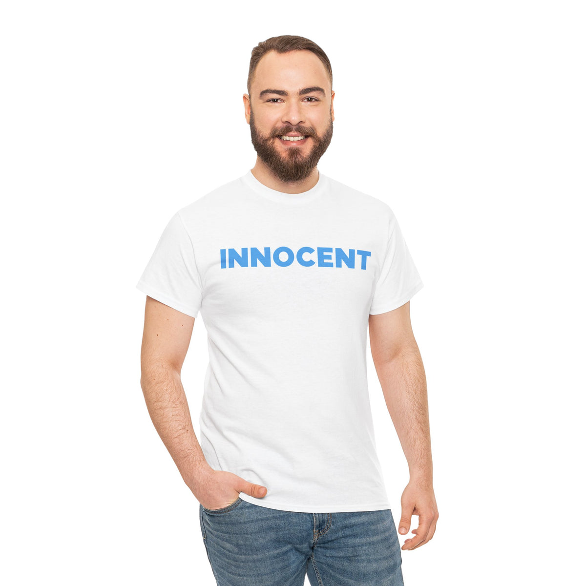 Innocent Graphic Tee — Bold Blue Statement Cotton T-Shirt