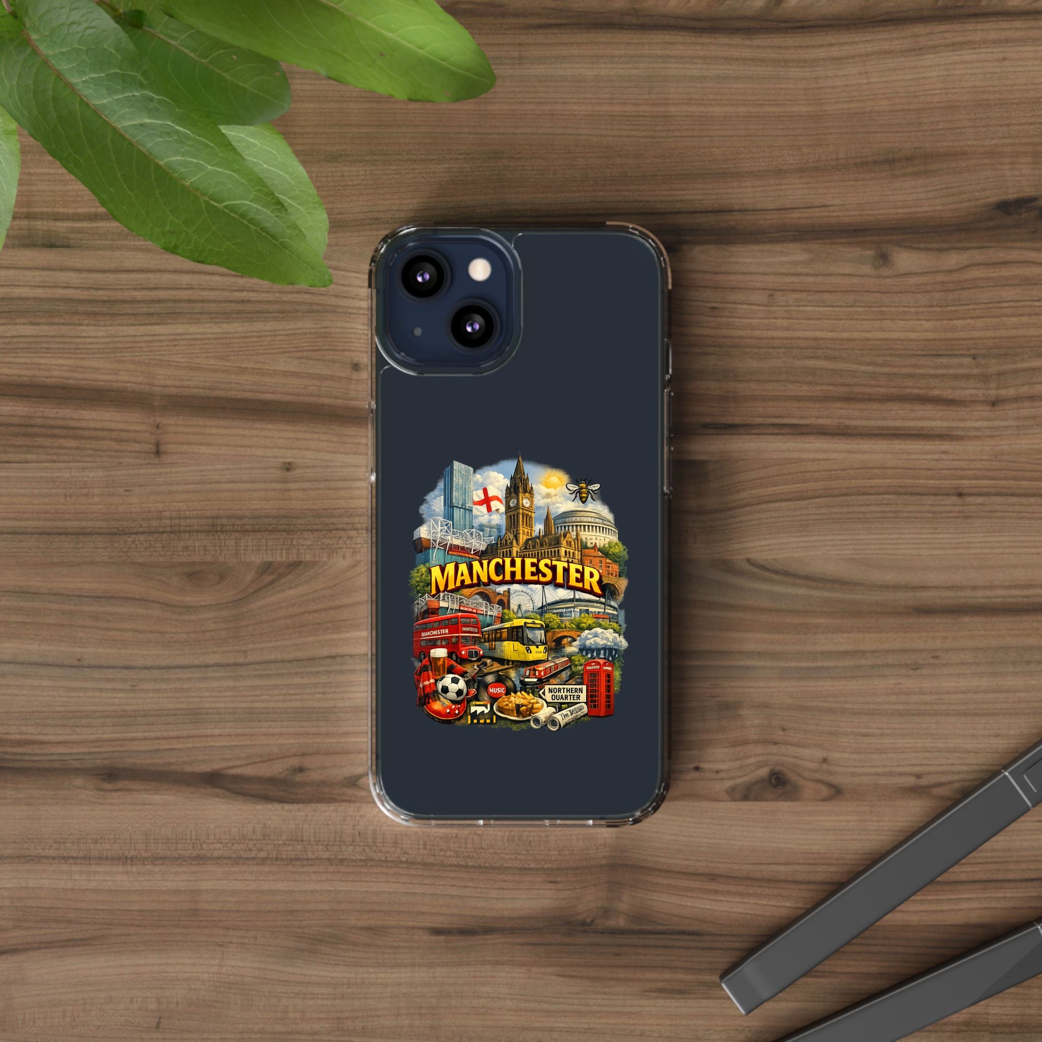 Manchester Landmark Clear Phone Case — Cityscape Collage Design