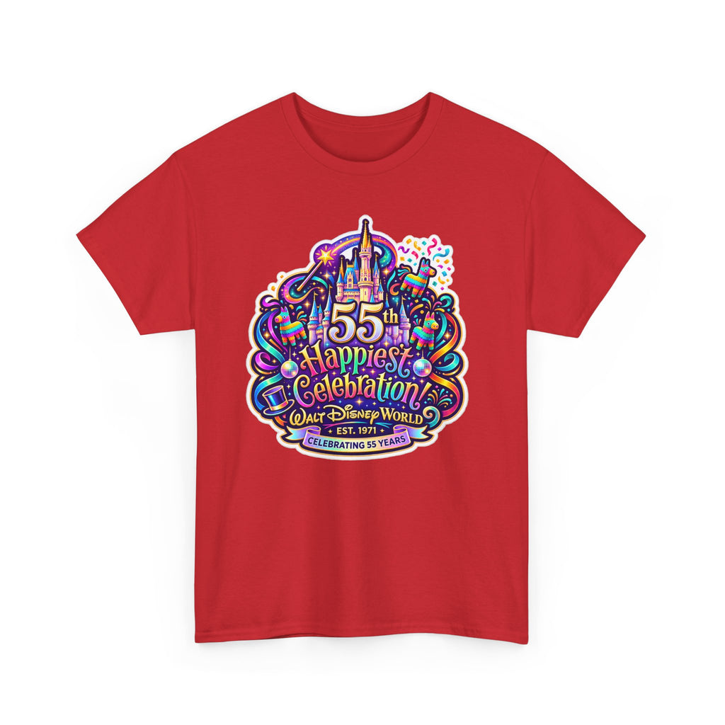 T-Shirt — "55th Happiest Celebration" Colorful Anniversary Castle Graphic Tee