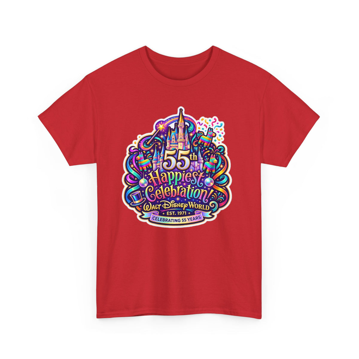 T-Shirt — "55th Happiest Celebration" Colorful Anniversary Castle Graphic Tee