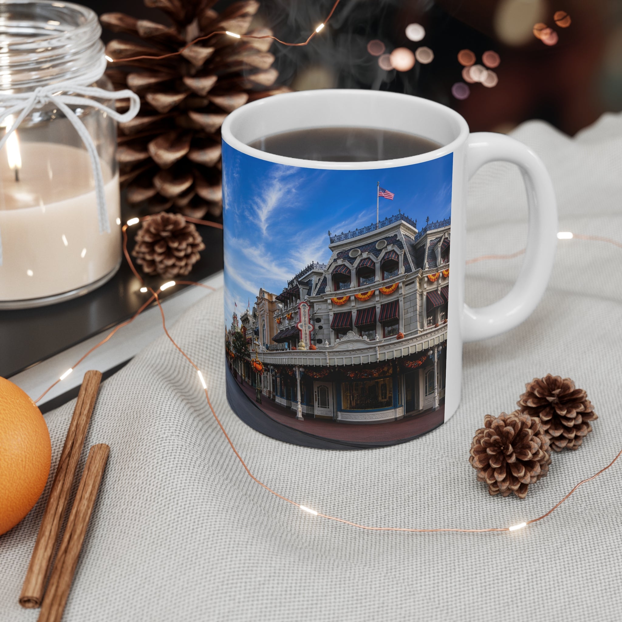 WDW Theme Park Main Street USA Ceramic Mug — Scenic Castle Morning Coffee Cup (11oz, 15oz)