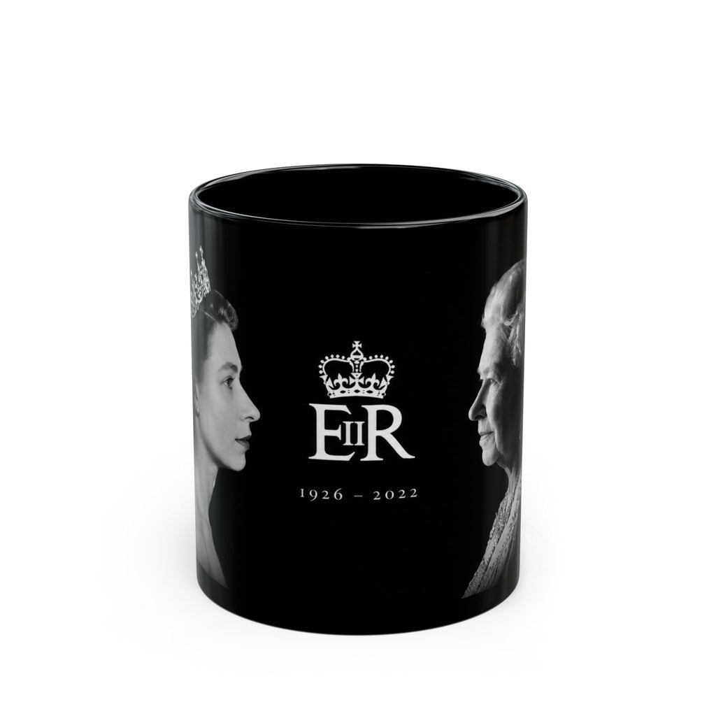 Queen Elizabeth II Memorial Black Mug – E II R Tribute Design (1926–2022)