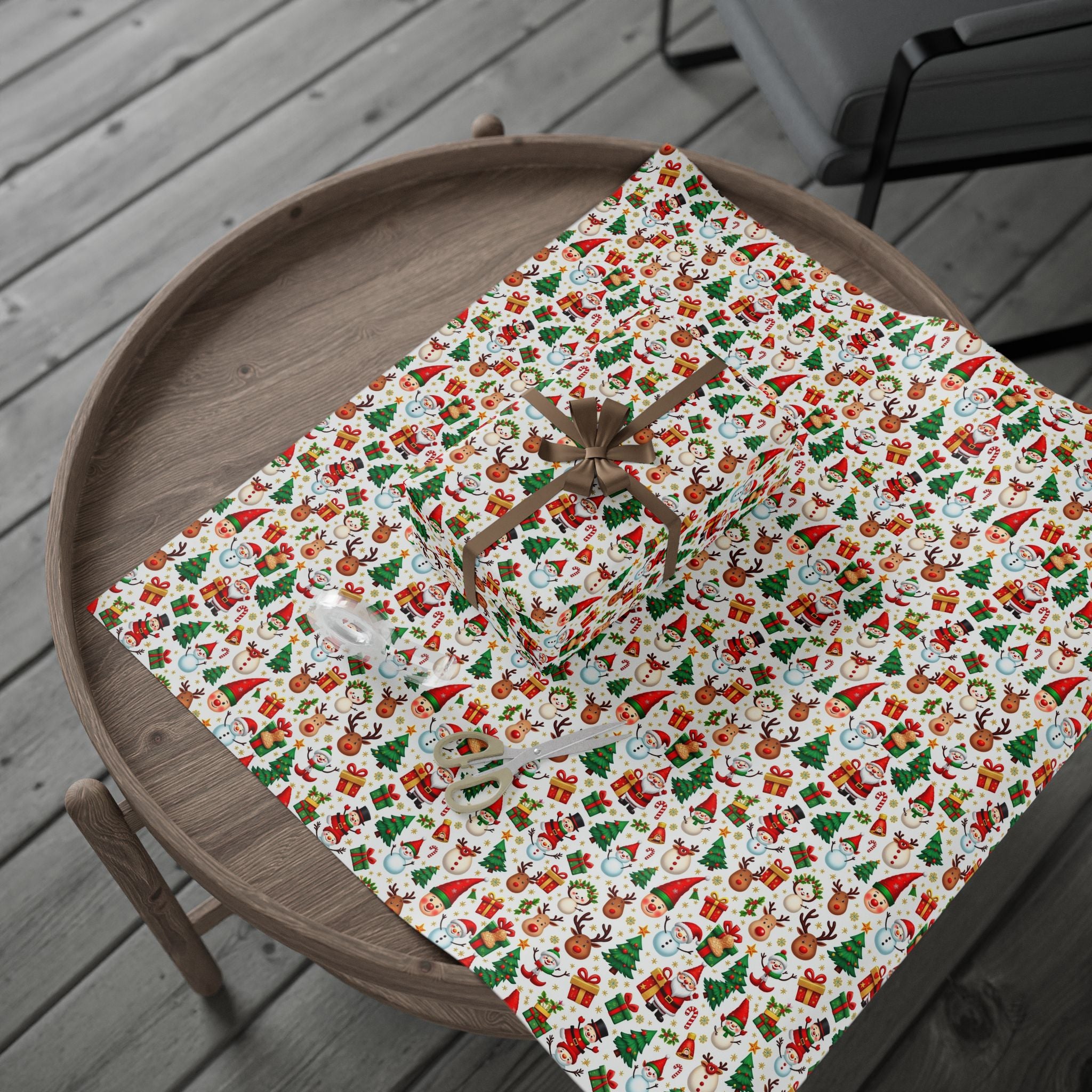 Christmas Pattern Wrapping Paper — Cute Santa, Reindeer & Tree Holiday Gift Wrap