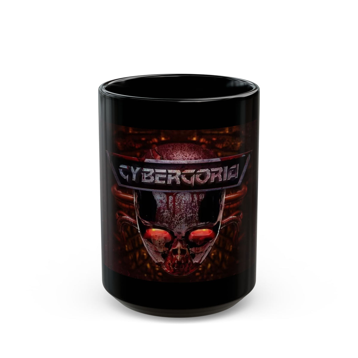 Cybergoria Skull Black Mug — Gothic Cyberpunk Coffee Cup (11oz/15oz)