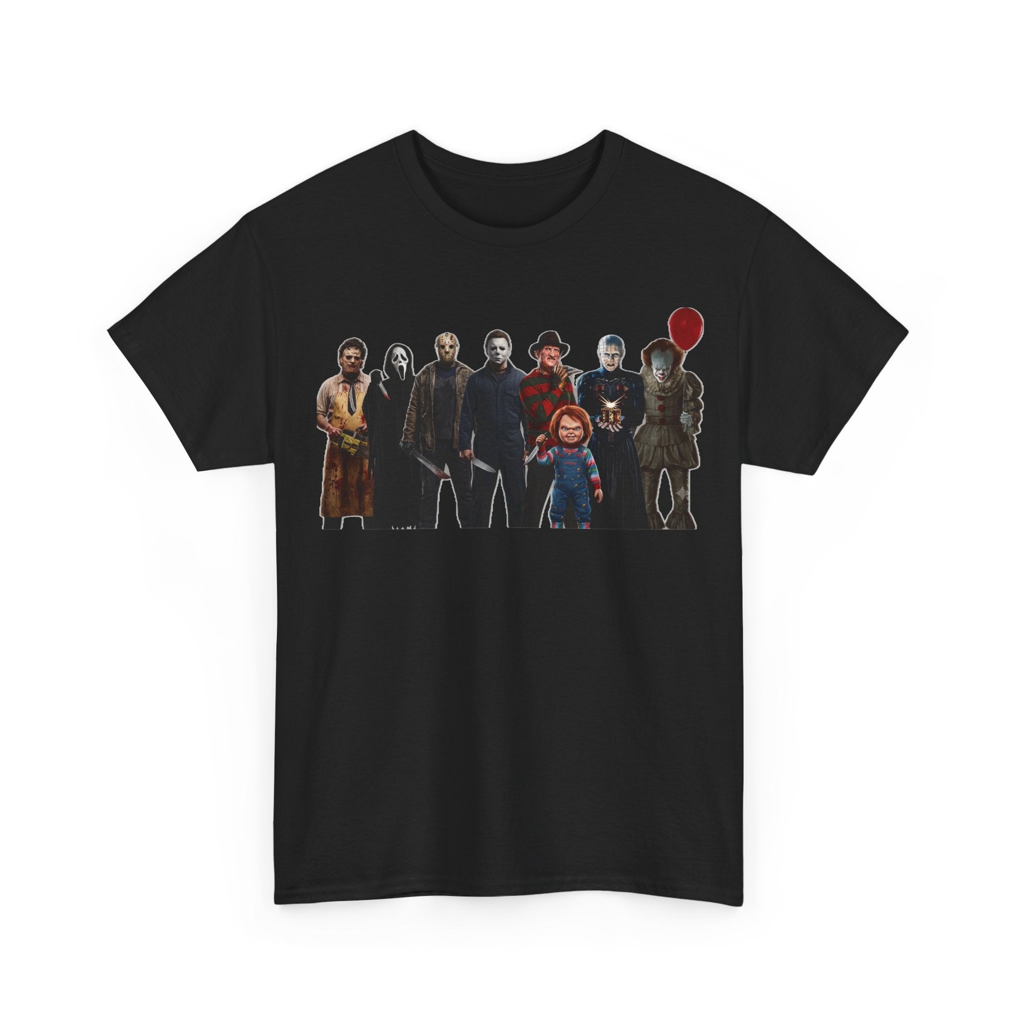 Horror Icons Collage T‑Shirt — Retro Movie Villains Graphic Tee
