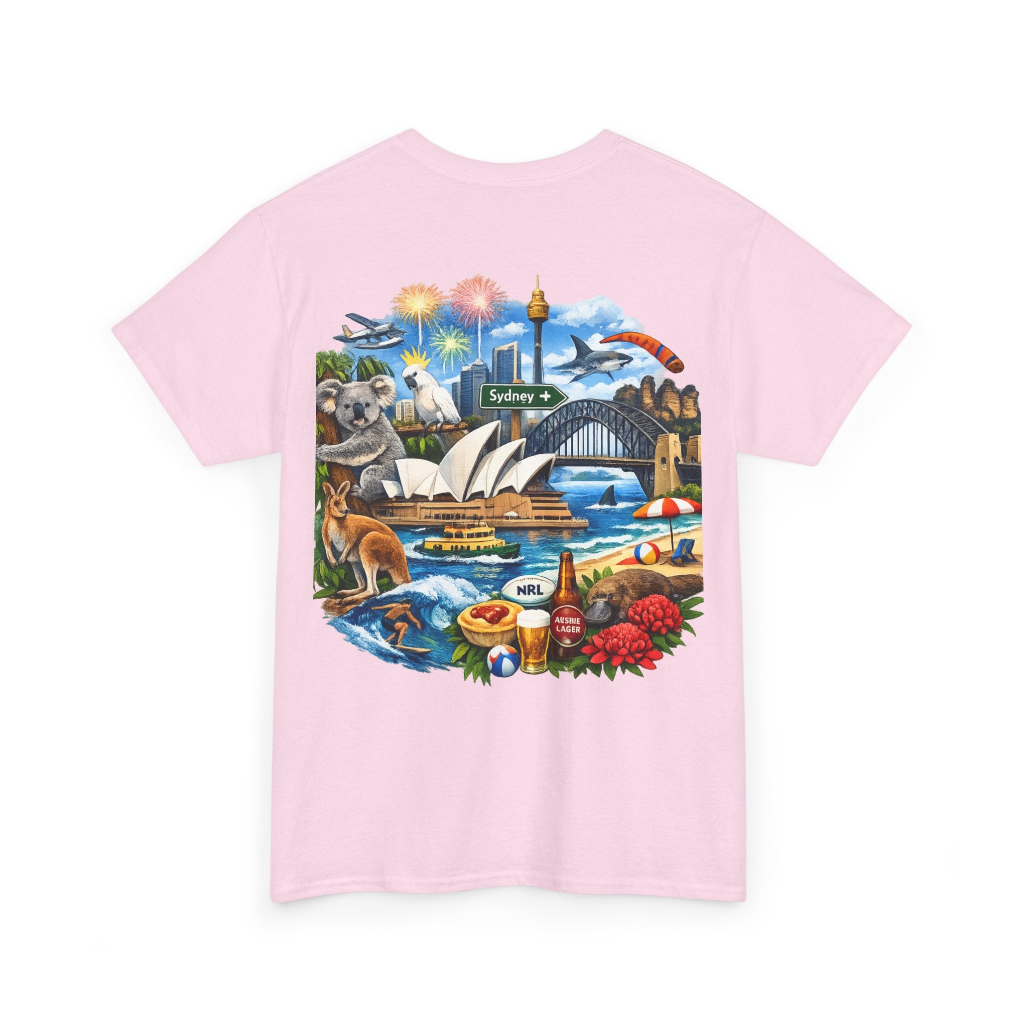 T-Shirt — Sydney Landmark Collage Tee (Opera House, Harbour Bridge, Koala & Beach Scene)