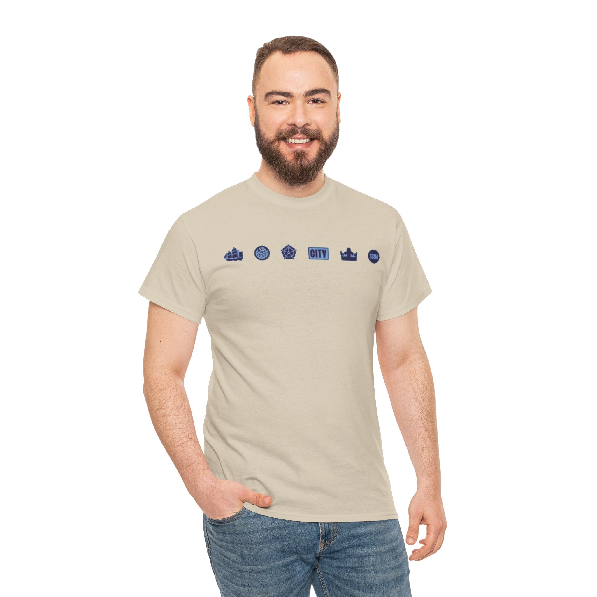 Manchester City Minimal City Icons Tee — Navy Skyline Icons Chest Print