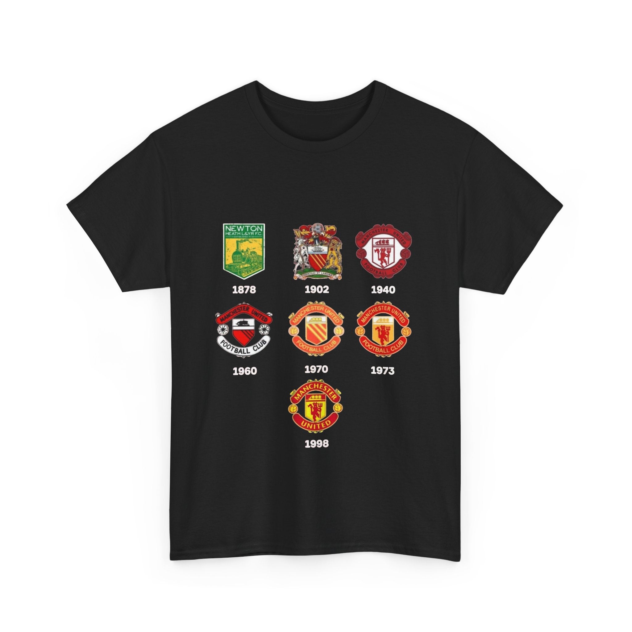 Manchester United Crest Evolution T-Shirt — Vintage Club Logo Timeline Tee