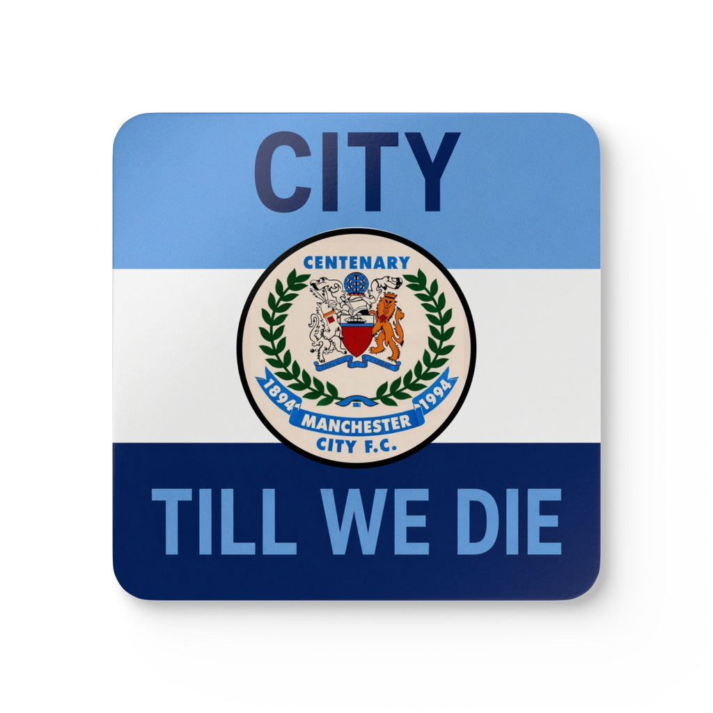 Cork Coaster Set — 'City Till We Die' Football Fan Drink Coasters (Blue Crest Design)