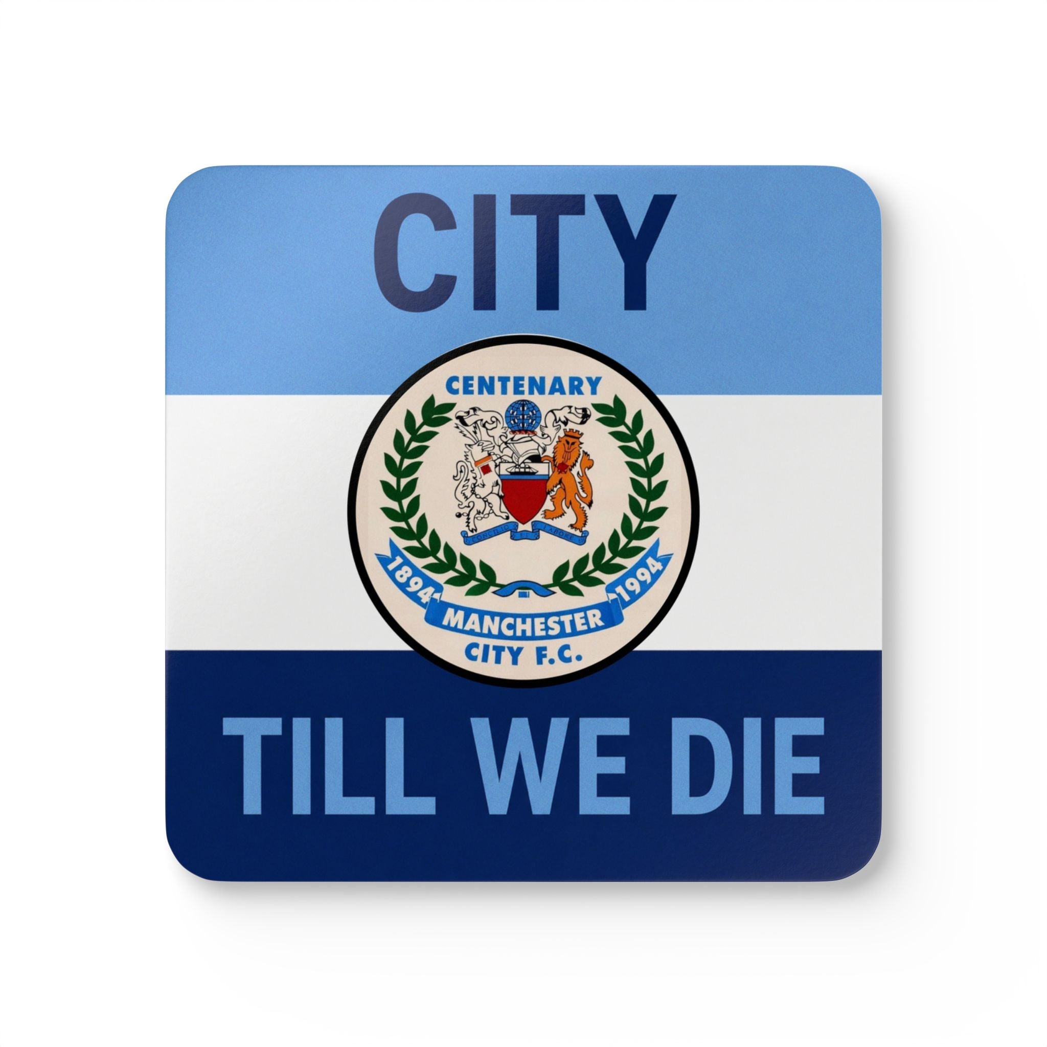 Cork Coaster Set — 'City Till We Die' Football Fan Drink Coasters (Blue Crest Design)