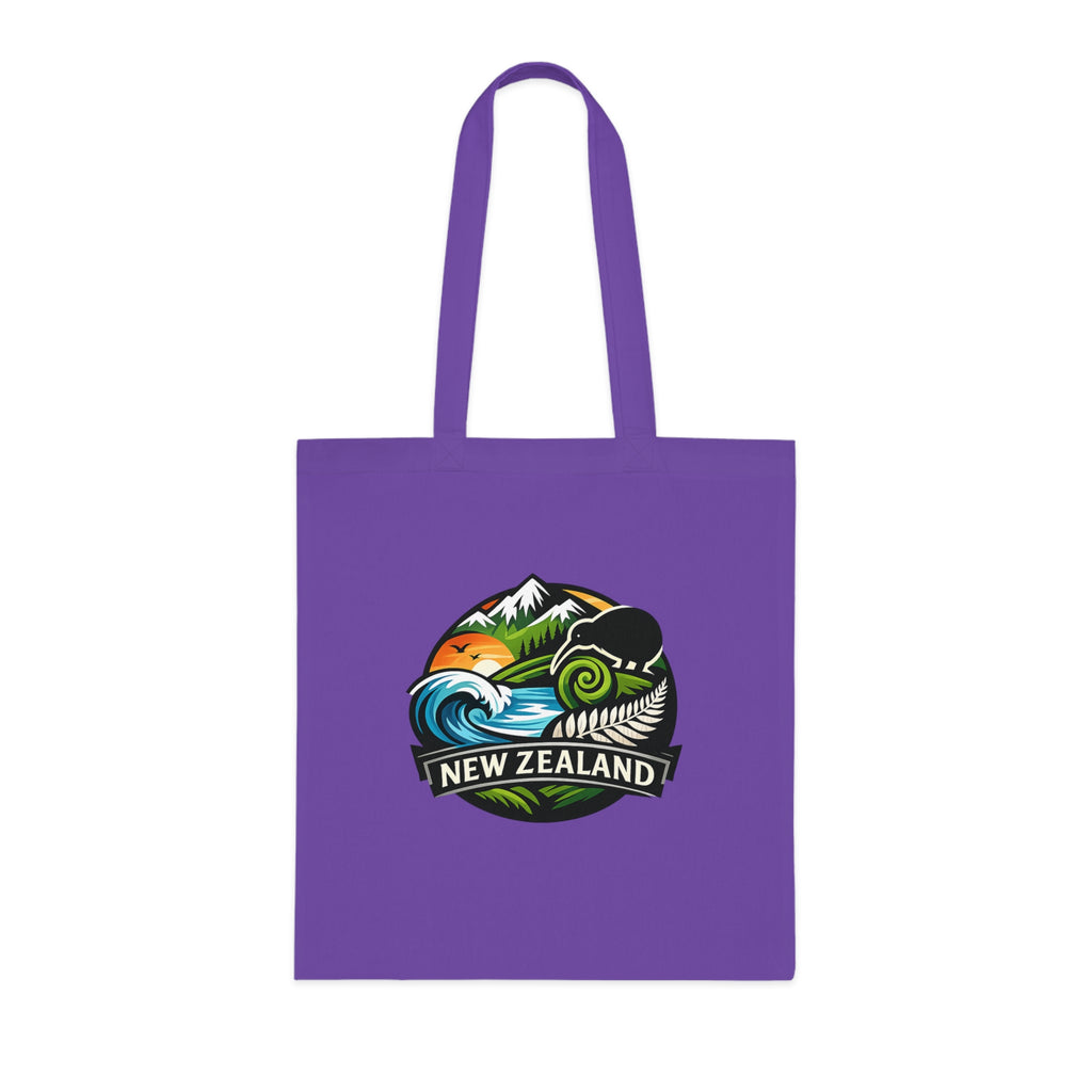 New Zealand Scenic Tote Bag — Kiwi, Fern & Mountain Cotton Shopper