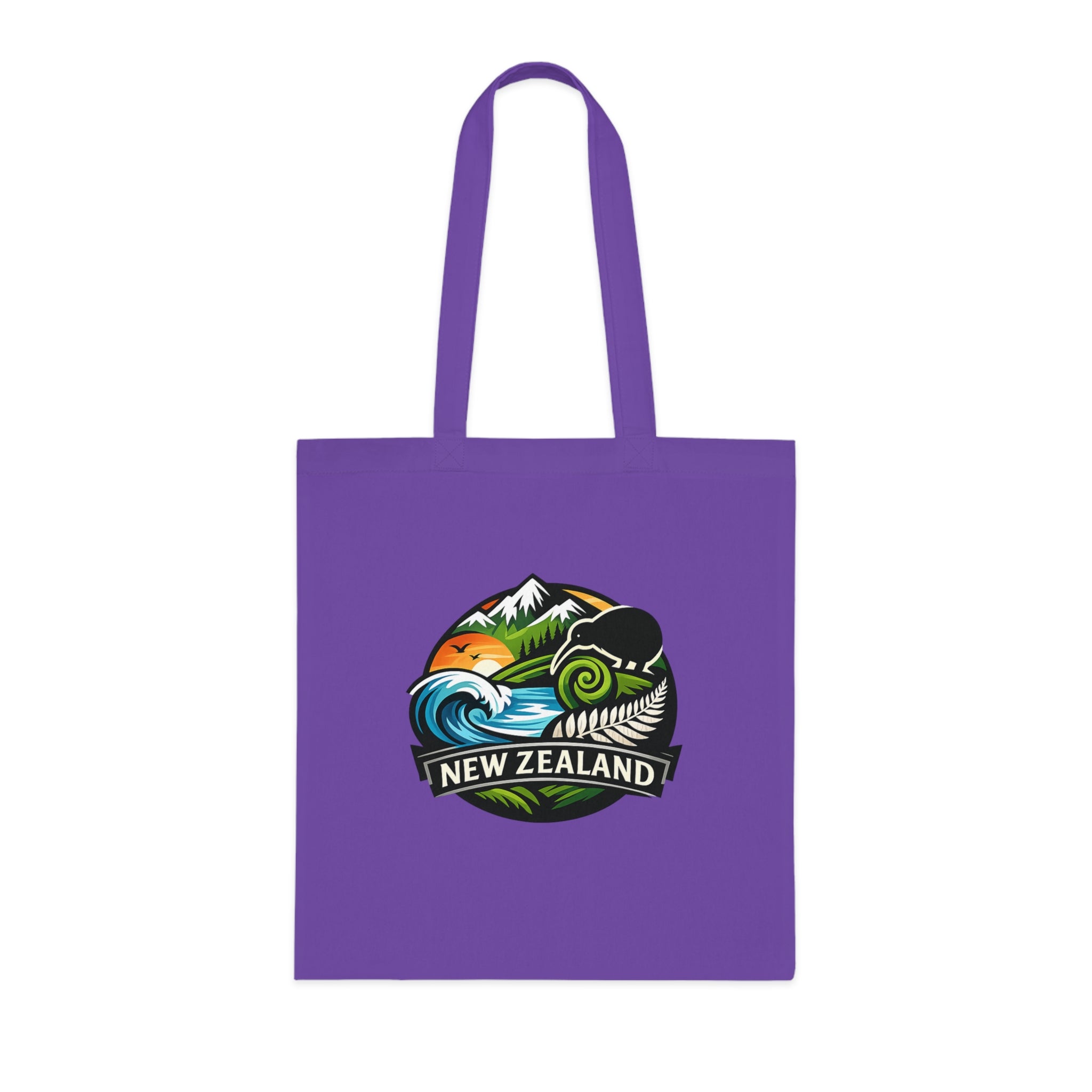 New Zealand Scenic Tote Bag — Kiwi, Fern & Mountain Cotton Shopper