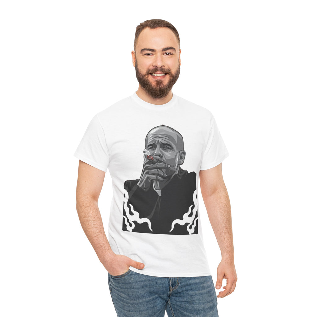 Pep Guardiola Smoking Portrait T‑Shirt — Moody Graphic Tee
