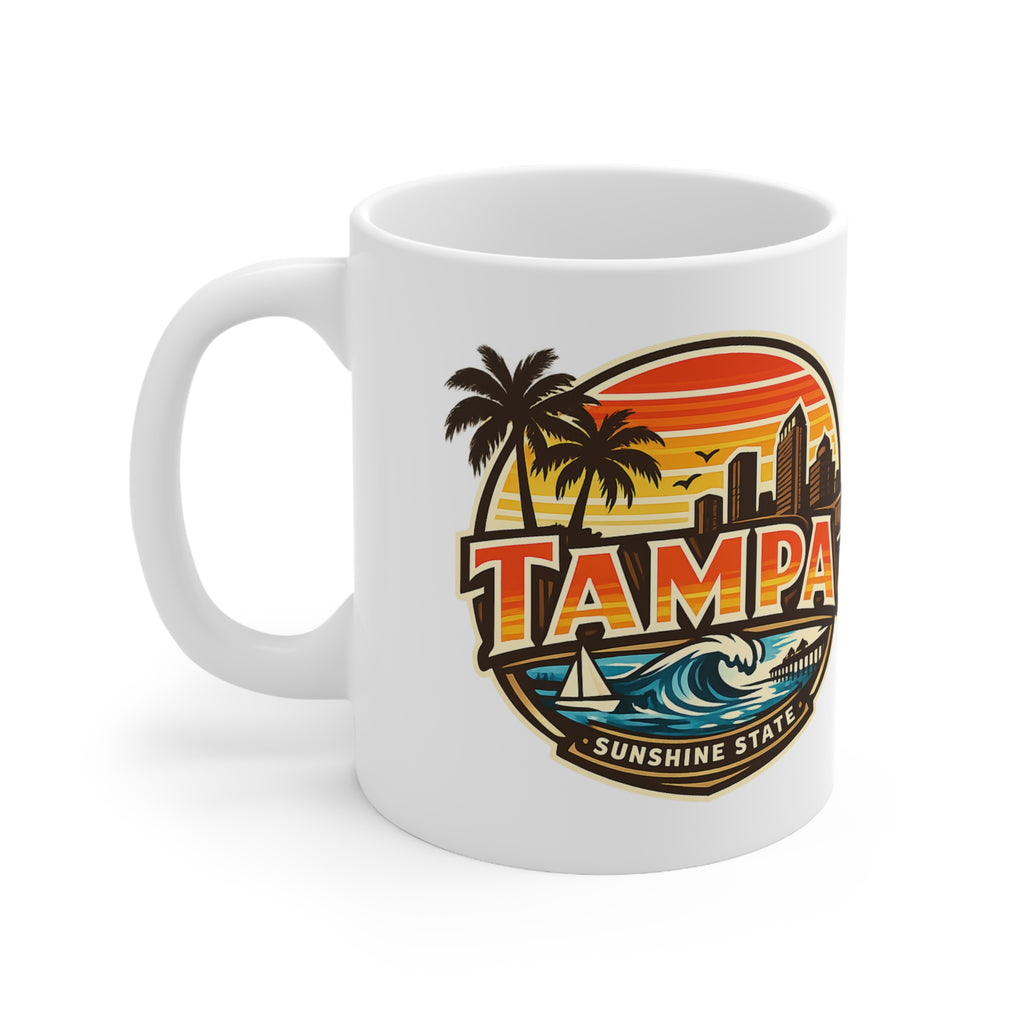 Tampa Retro Sunset Coffee Mug — Ceramic 11oz/15oz (Sunshine State Design)